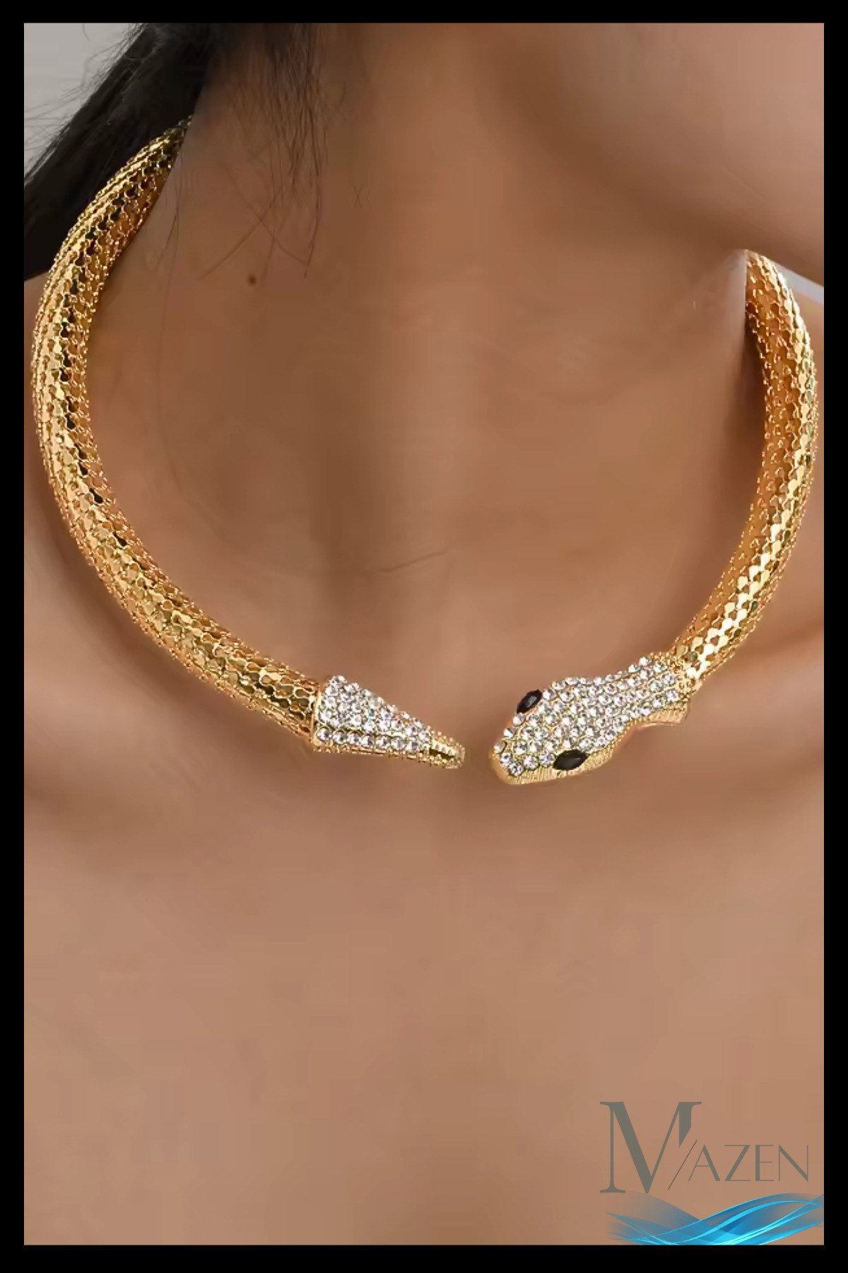 Taş Detaylı Yılan Figürlü Choker Kolye | Işıltılı Özel Tasarım | Kadın Aksesuar | Tamamlayıcı Ürün