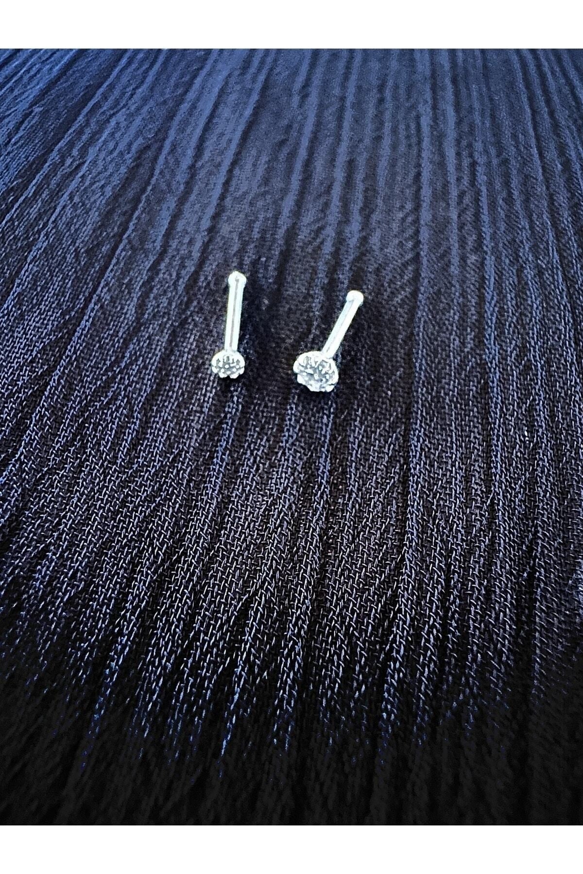 Tek Taş 925 Ayar Gümüş Hızma 2 Adet (2mm ve 3mm taşlı)