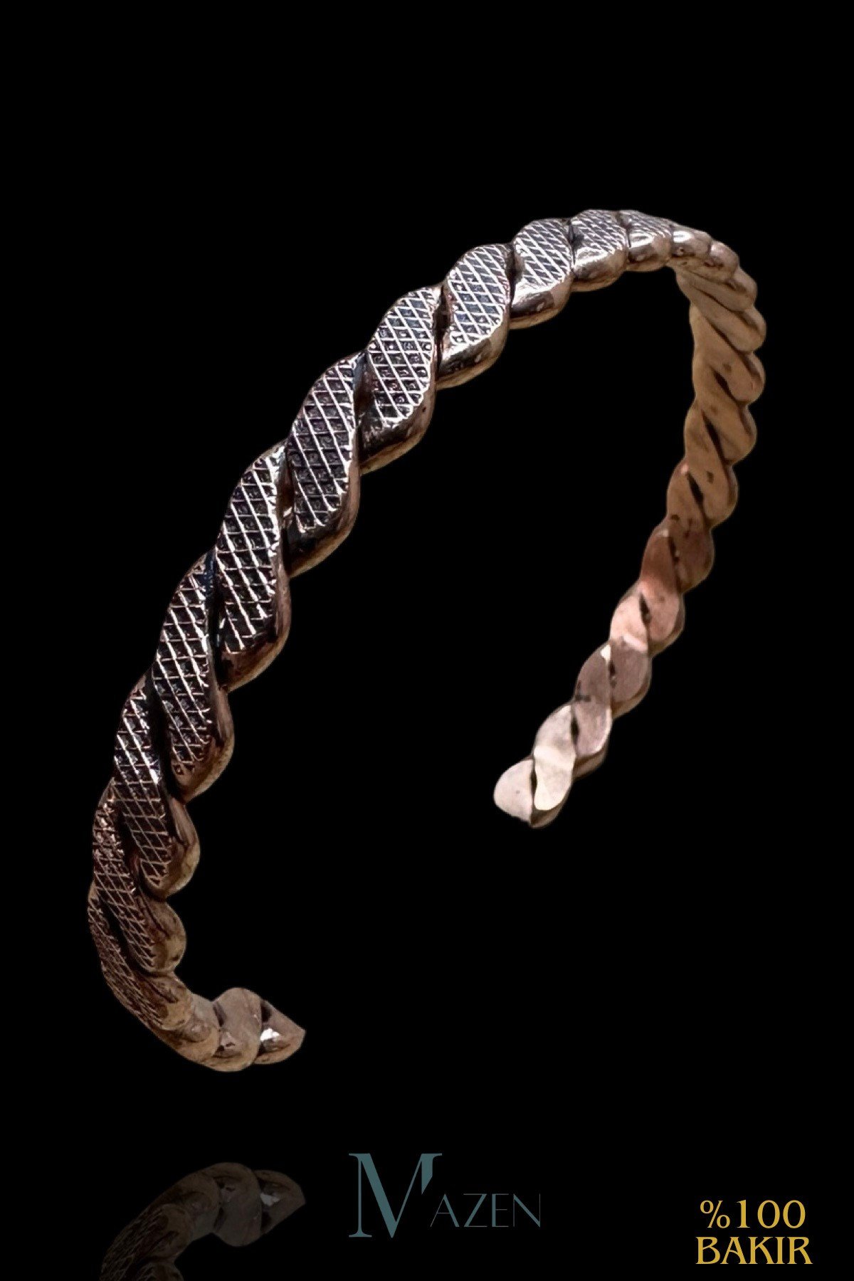 Tırtıklı, Ayarlanabilir , %100 Saf Bakır, Otantik, Unisex Bileklik - Şık ve Doğal Tasarım