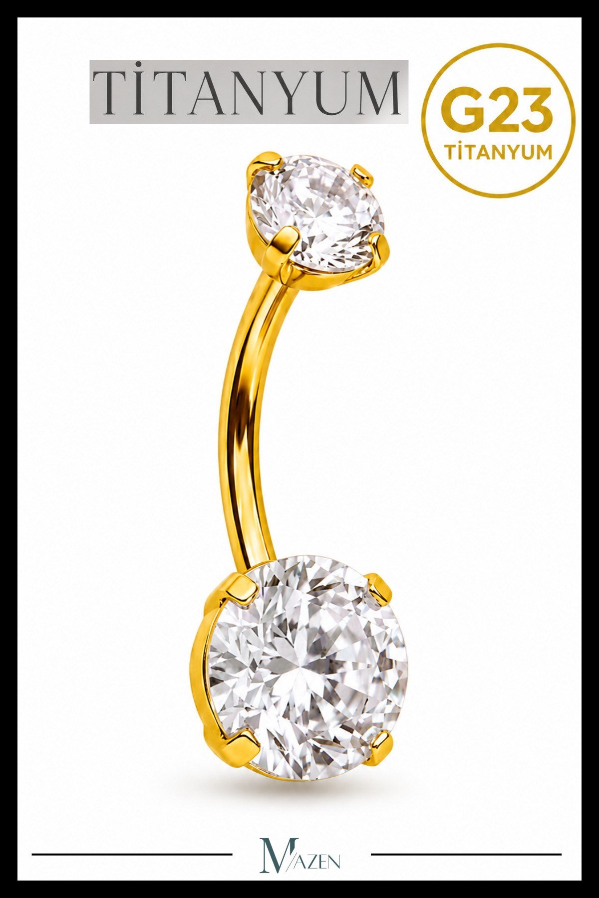 Titanyum G23 Belly Göbek Piercing Taşlı Hipoalerjenik Vidalı Gümüş Renk Premium Kalite