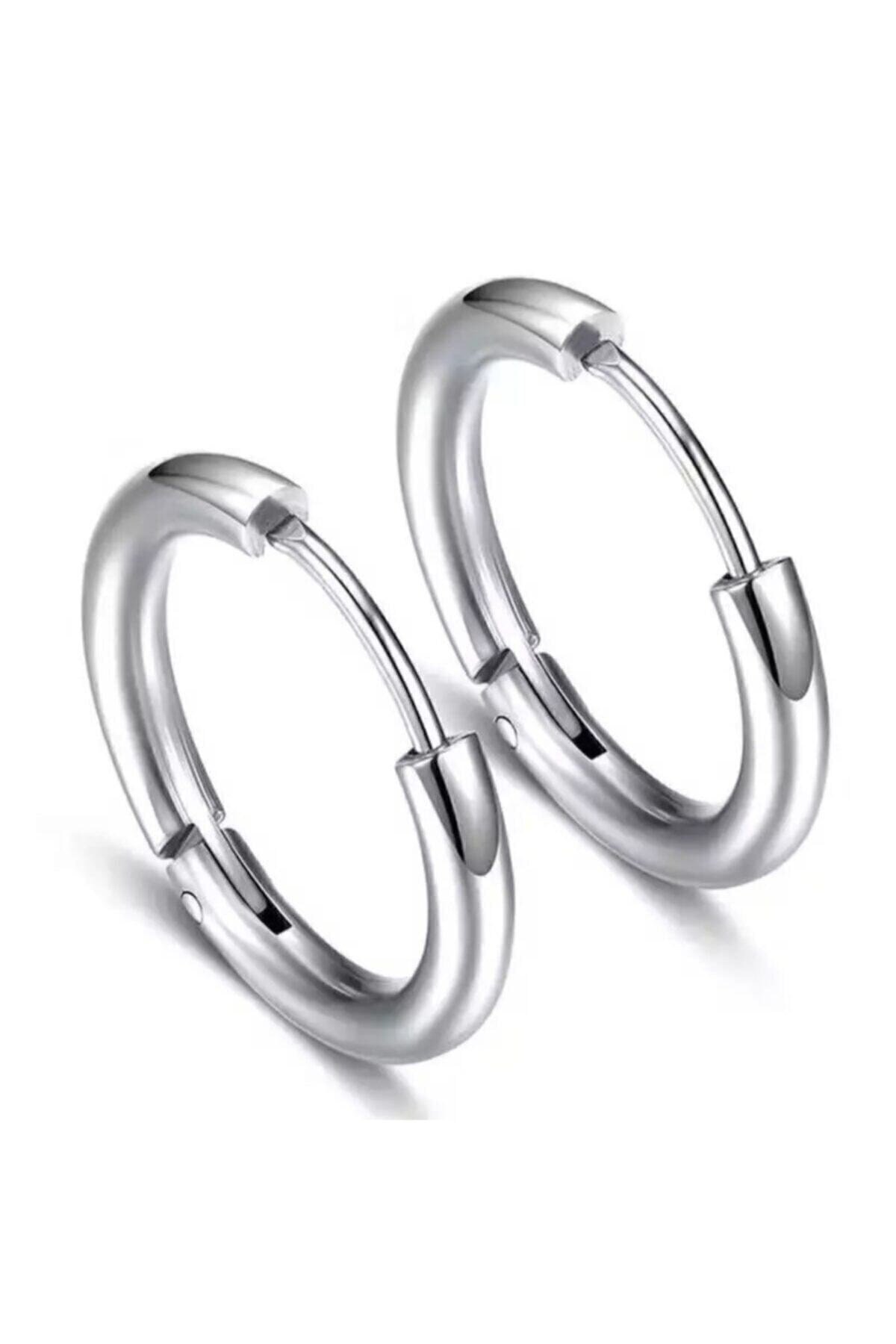 Unisex 316l Cerrahi Çelik Gümüş Renk 10mm Halka Küpe