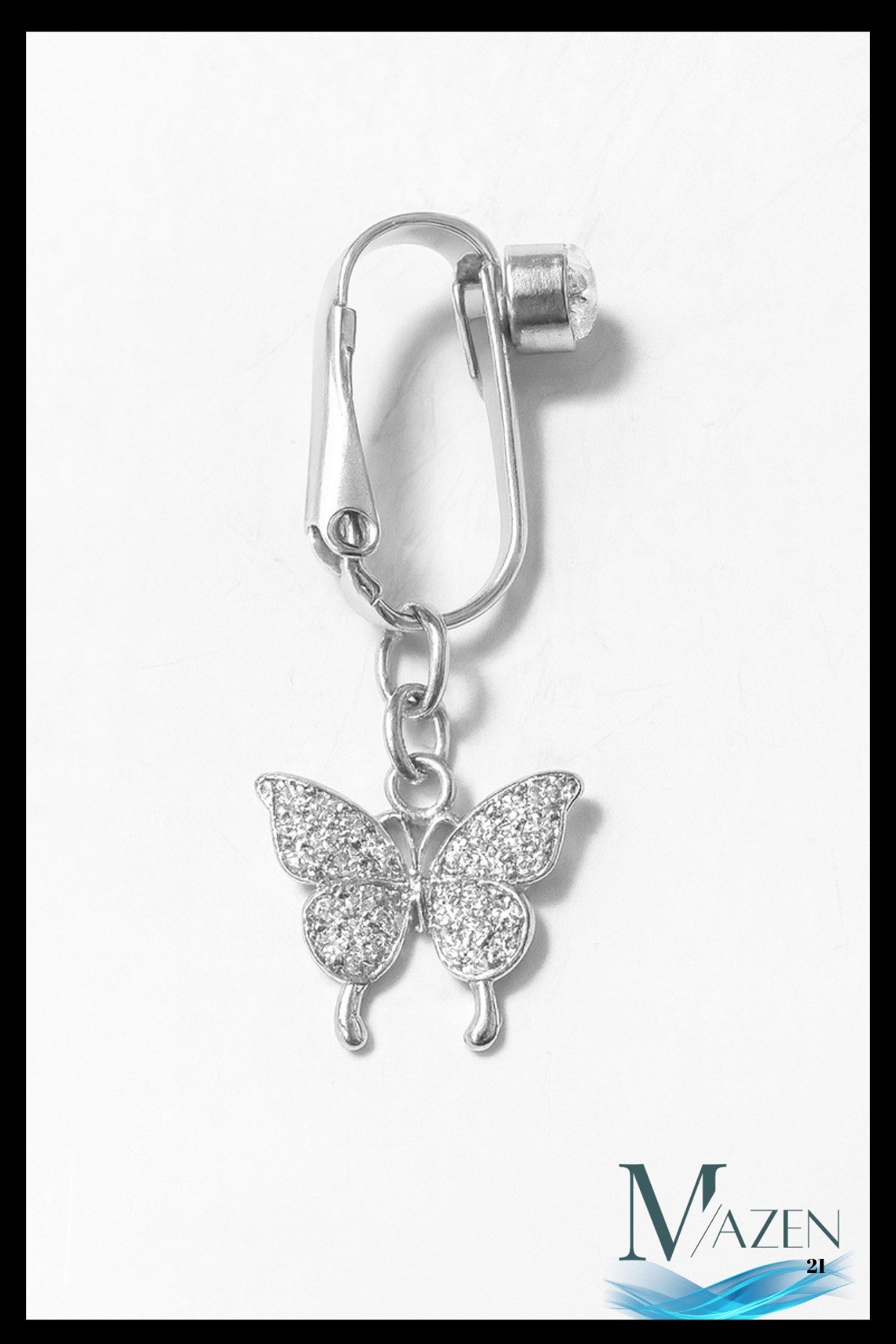 Uzun Kelebek Model Sıkıştırmalı Çelik Göbek Piercing | Yaylı Piercing Model | Delik Gerektirmeyen