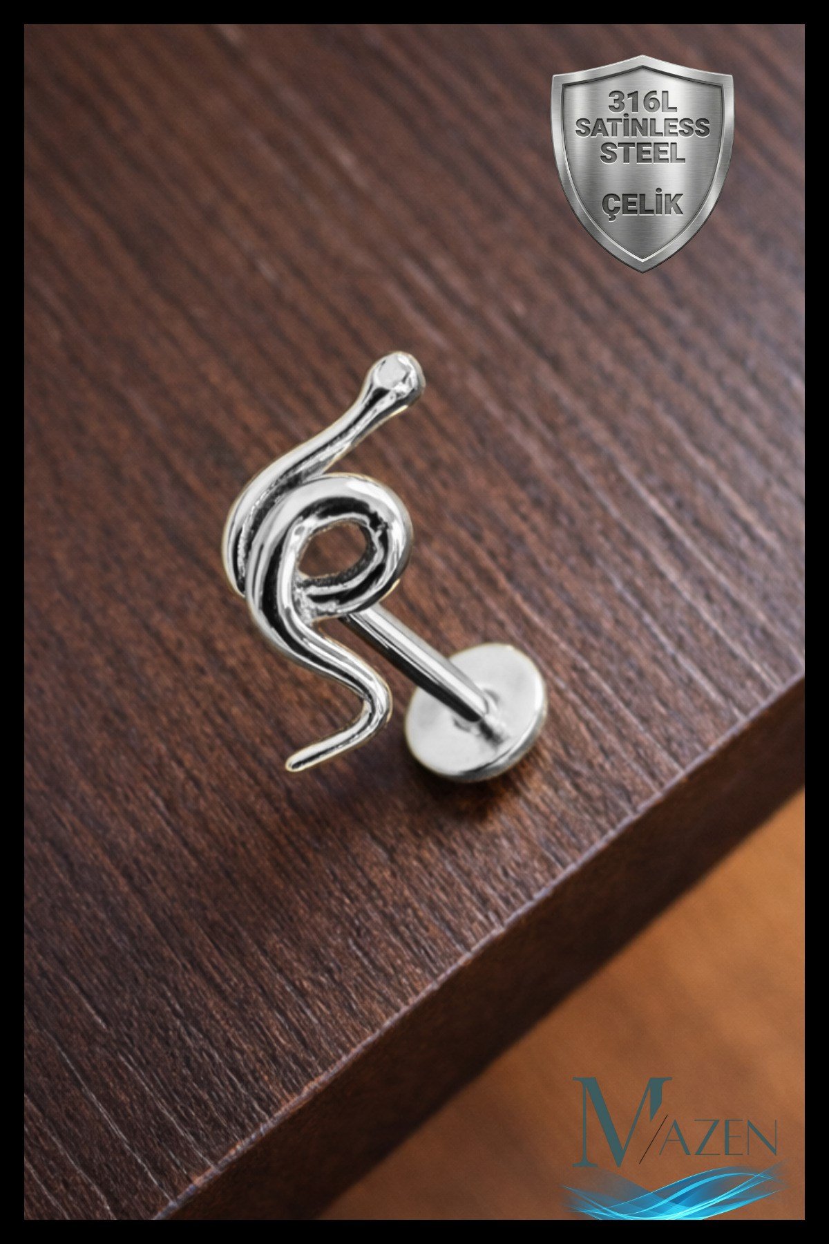 Yılan Figürlü Tragus Helix Piercing | 316L Çelik | Gold Renk
