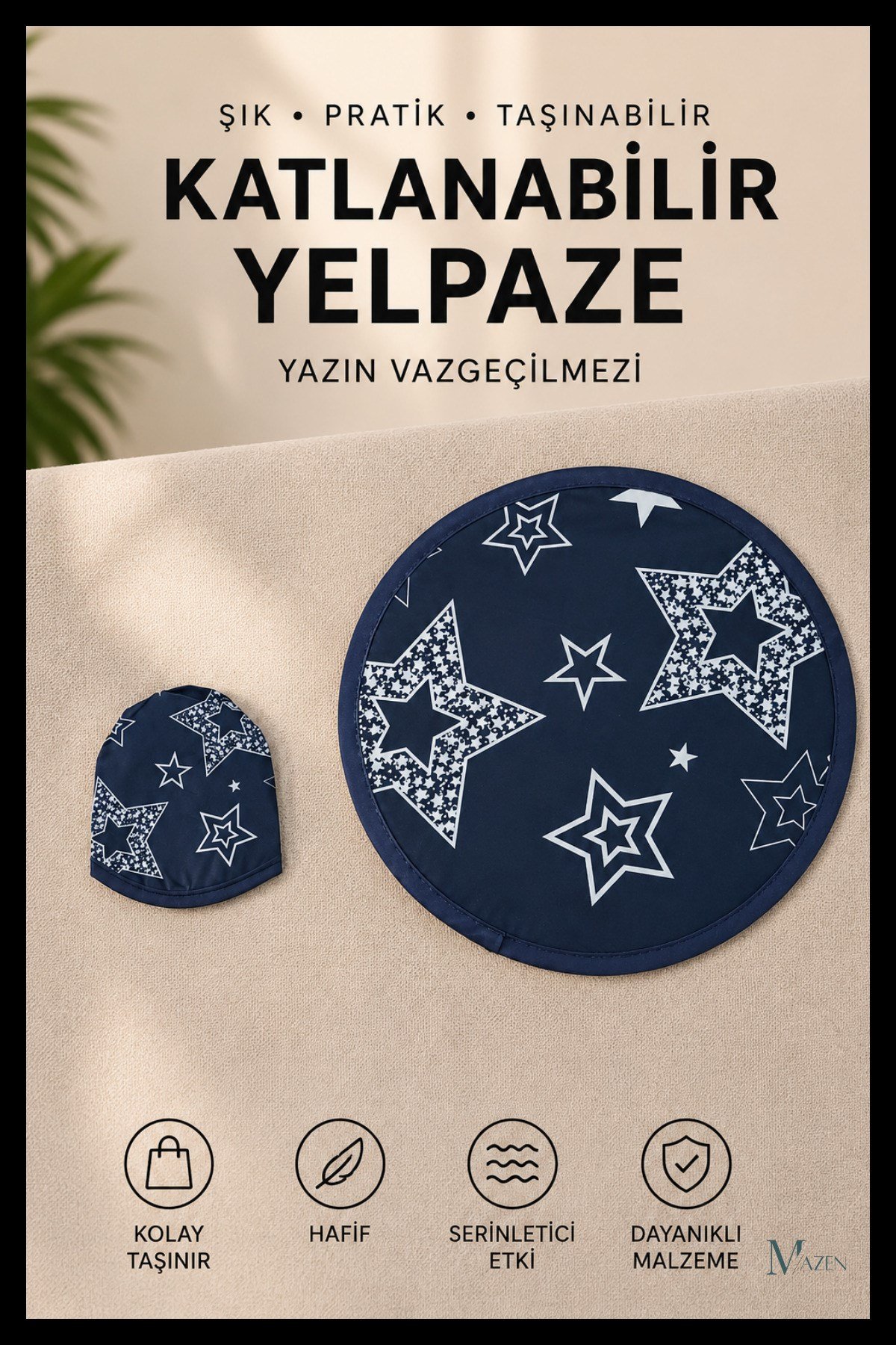 Yıldız Desenli Katlanabilir Yuvarlak Yazlık Taşınabilir El Yelpazesi