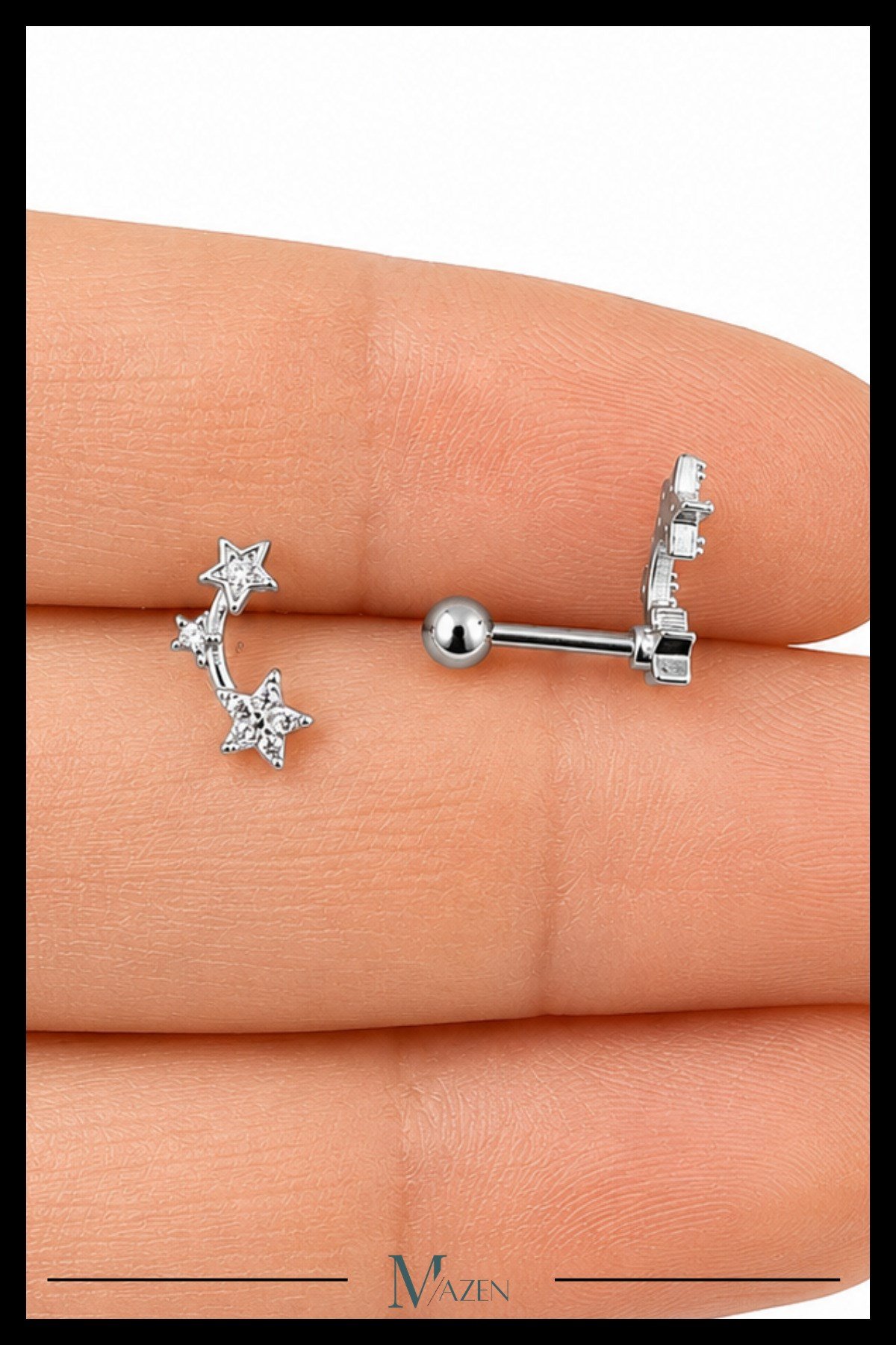 Yıldız Kavis Tragus Piercing Çelik Gümüş Renk Işıltılı Kavis Tasarımı
