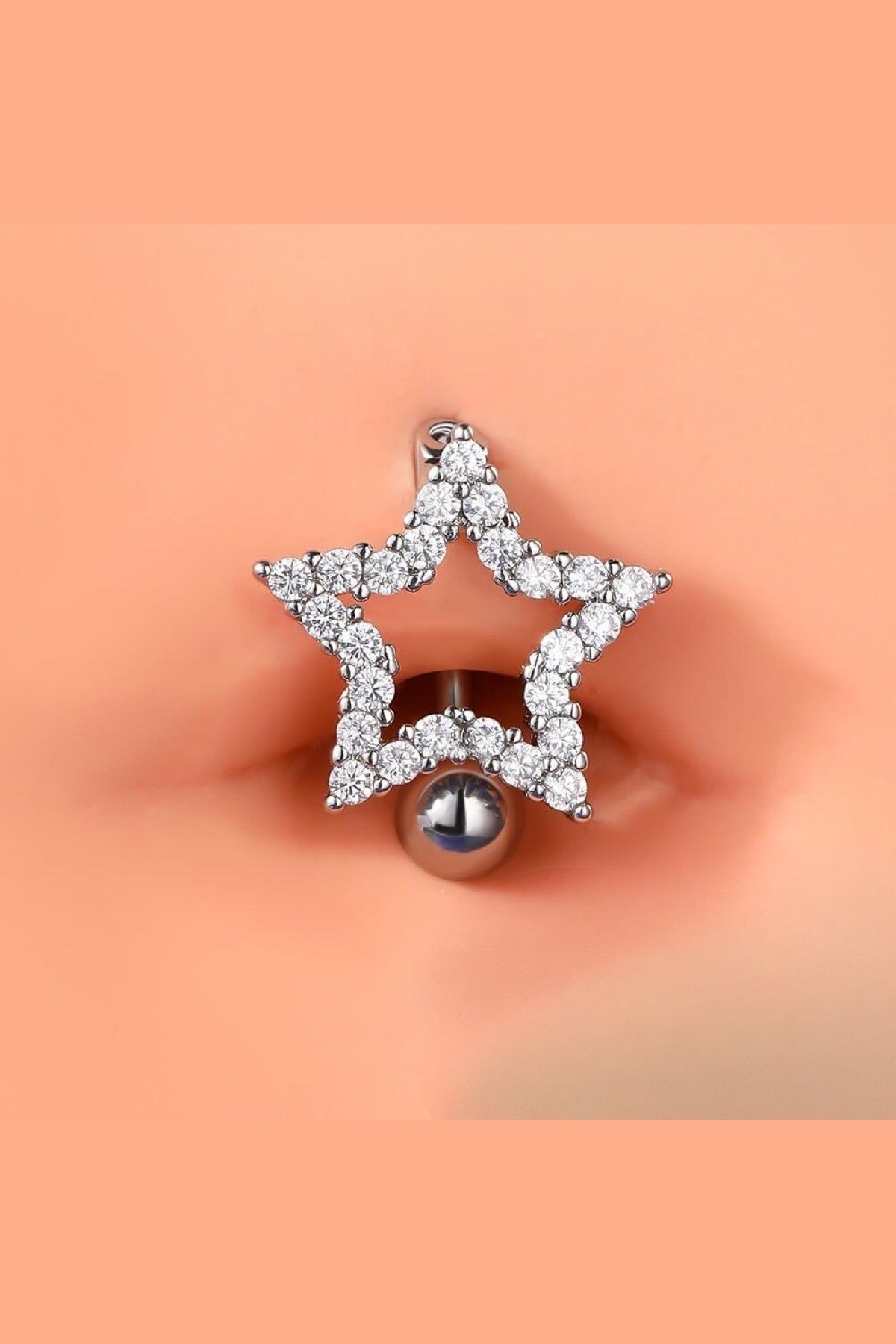 Yıldızlı Çelik Zirkon Taşlı Göbek Piercing
