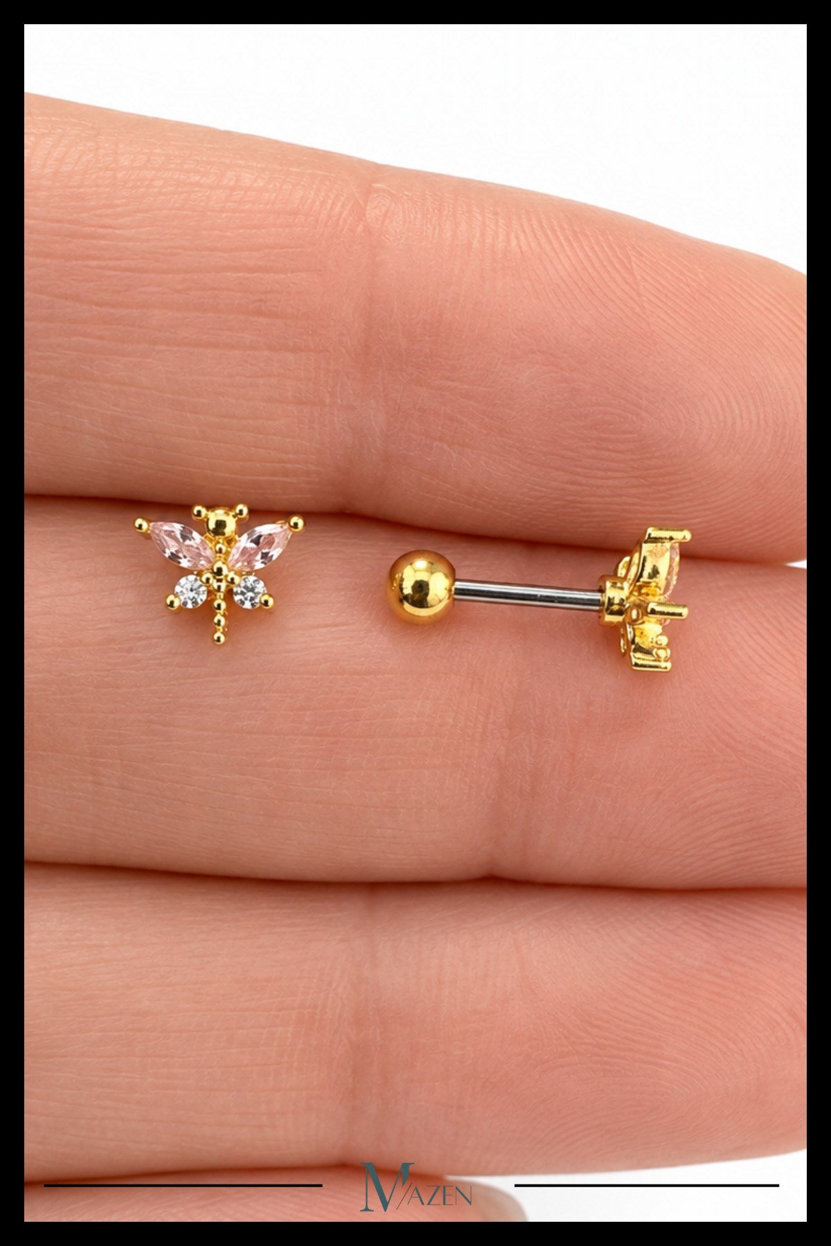 Yusufçuk Tragus Piercing Çelik Gold Renk Zarif Kanat Tasarımı