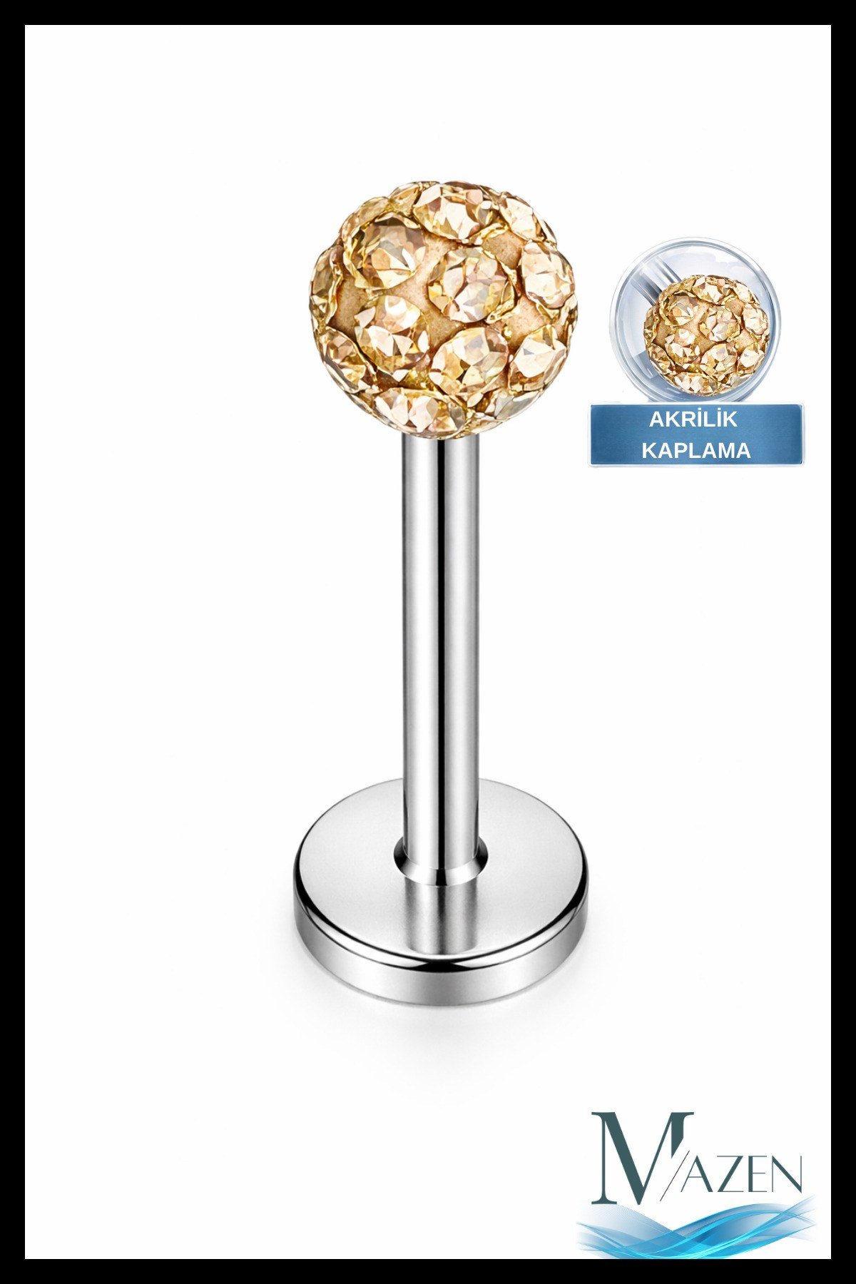 Zirkon Taşlı Piercing | 8 Mm Kapuçino | Kararmaz Çelik | Kıkırdak Tragus Dudak | Tek Toplu