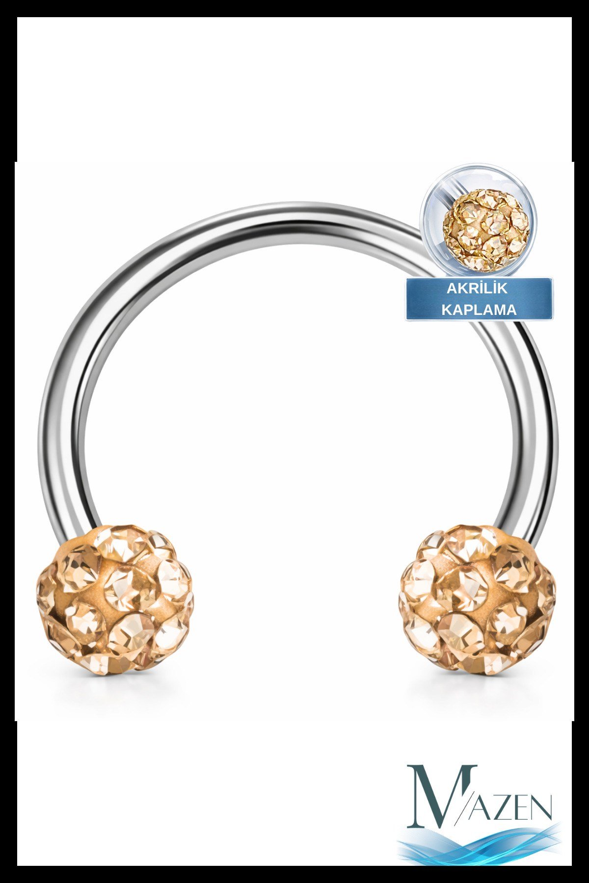 Zirkon Taşlı Piercing | 8 Mm Kapuçino | Kararmaz Çelik | Kıkırdak Tragus Dudak | Çift Toplu