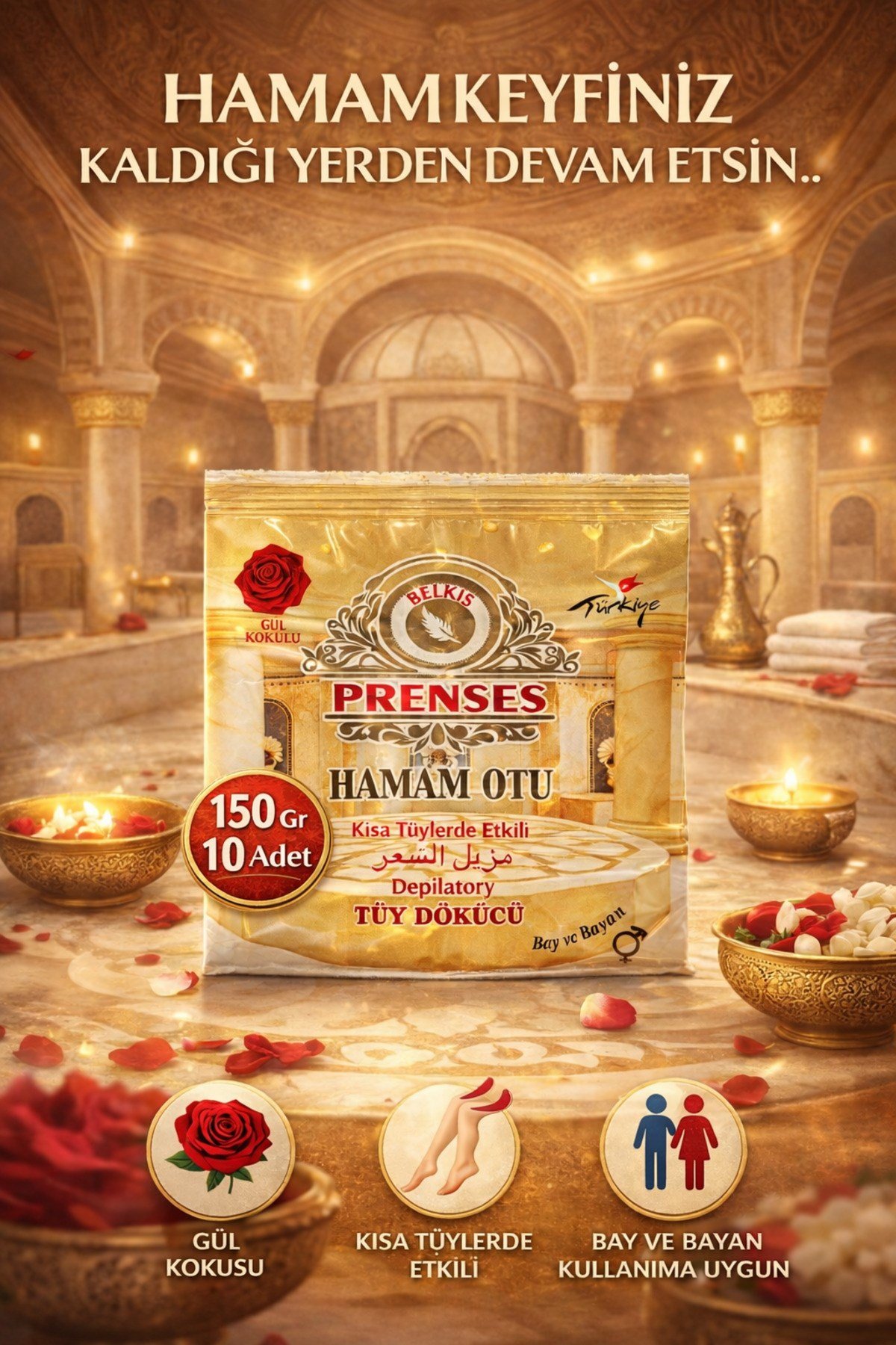 Gül Kokulu Tüy Dökücü Toz - Hamam Otu 150 gr X 10 Adet