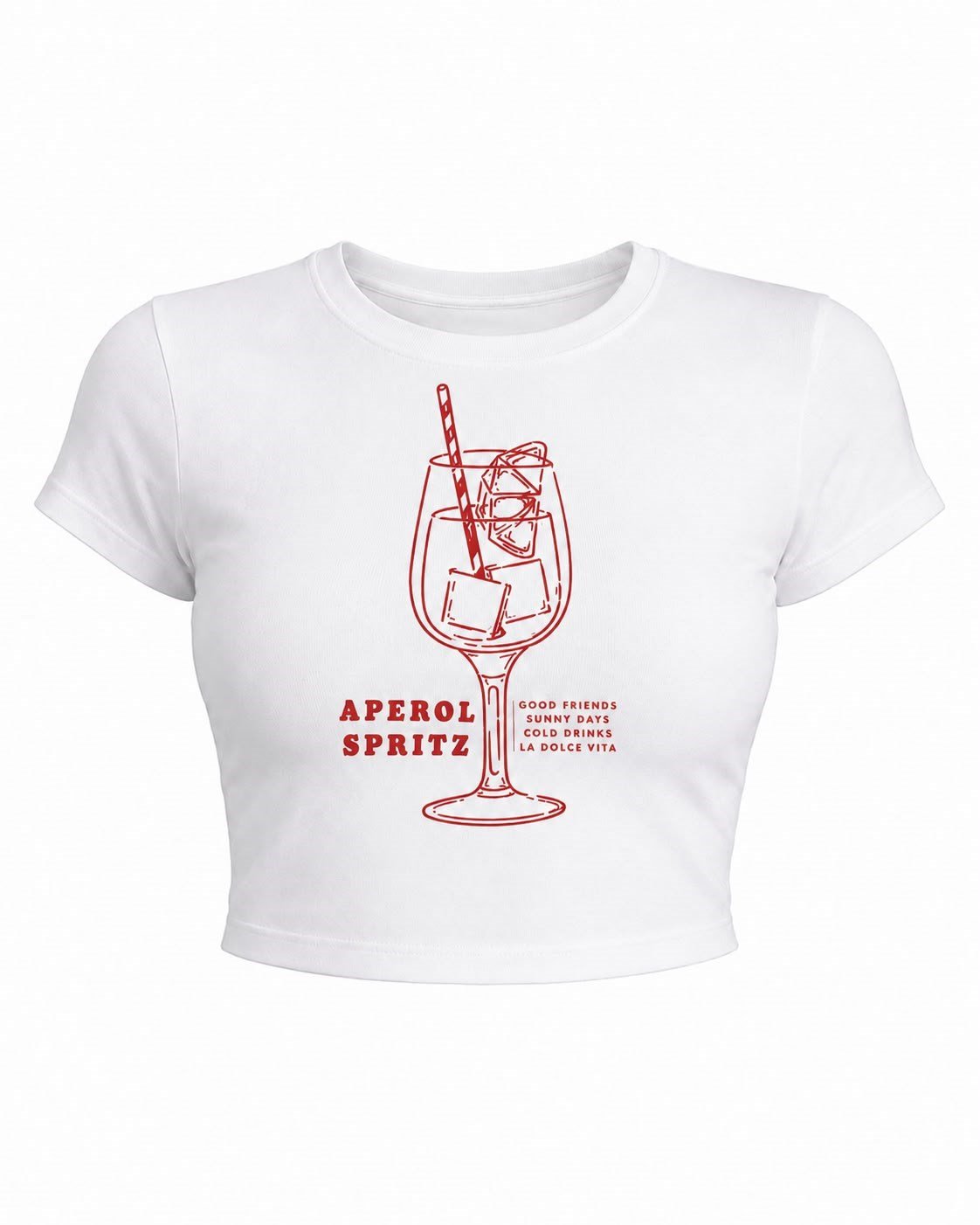 Aperol Spritz Baskılı Crop Tişört - Beyaz