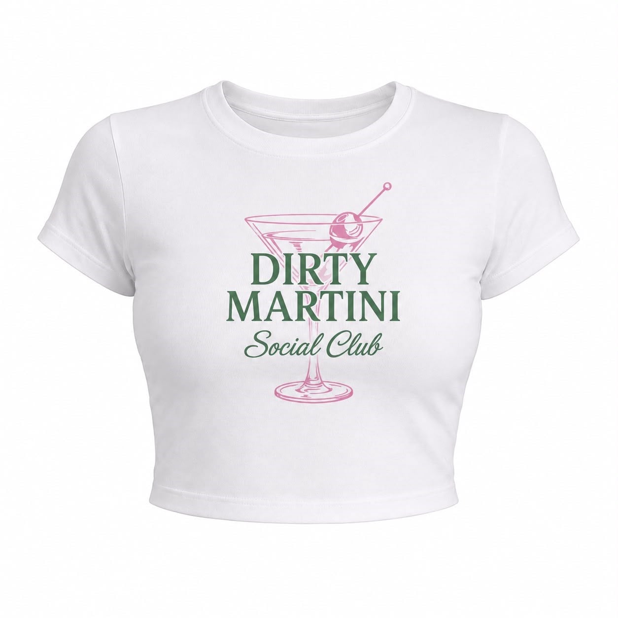 Dirty Martini Social Club Baskılı Crop Tişört - Beyaz