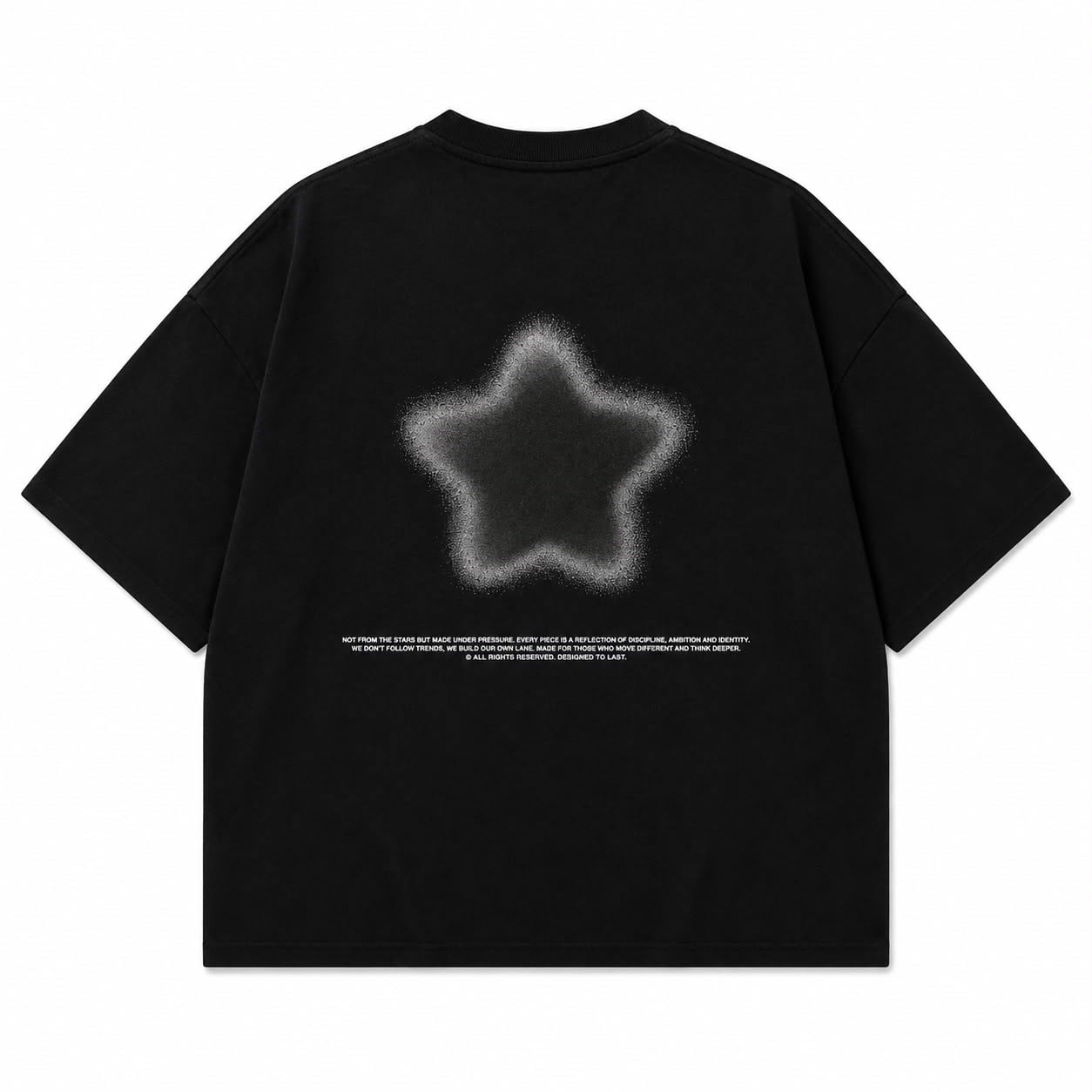 Star Baskılı Drop Shoulder Oversize Tişört - Siyah