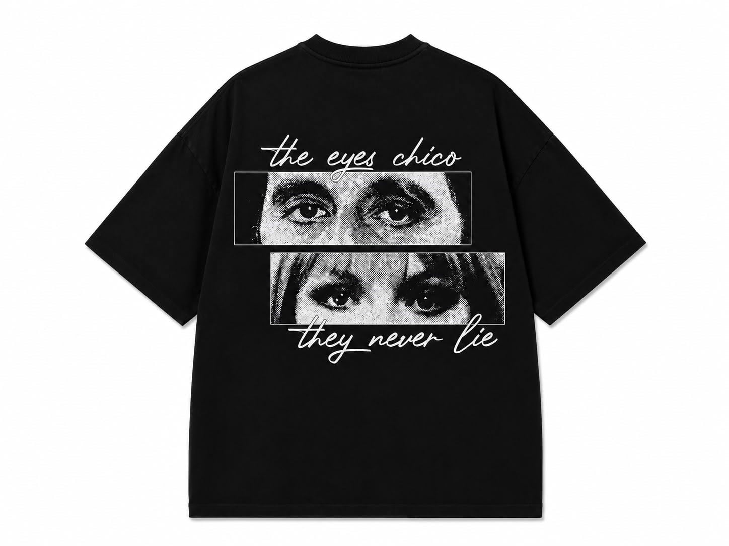The Eyes Chico Slogan Baskılı Oversize Tişört - Siyah