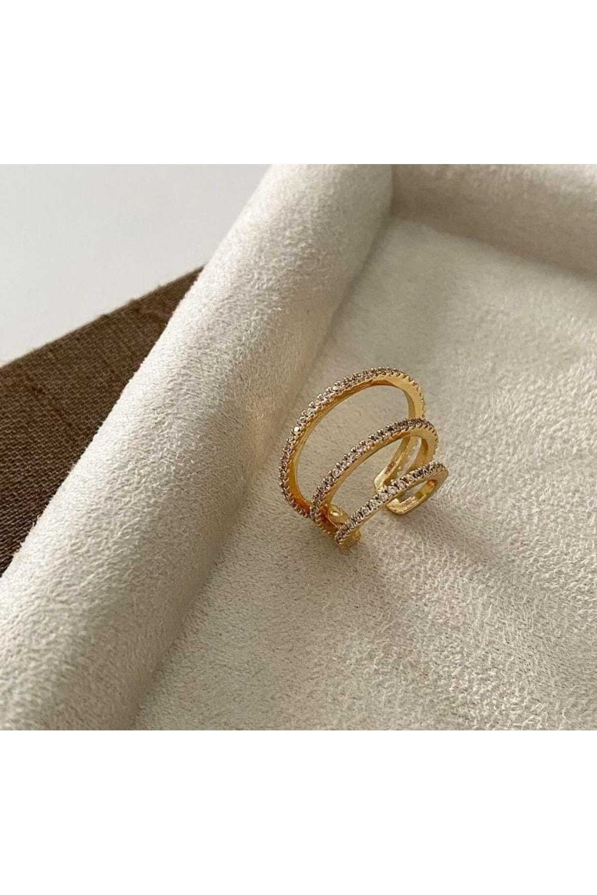 3'lü görünüm zirkon taş earcuff