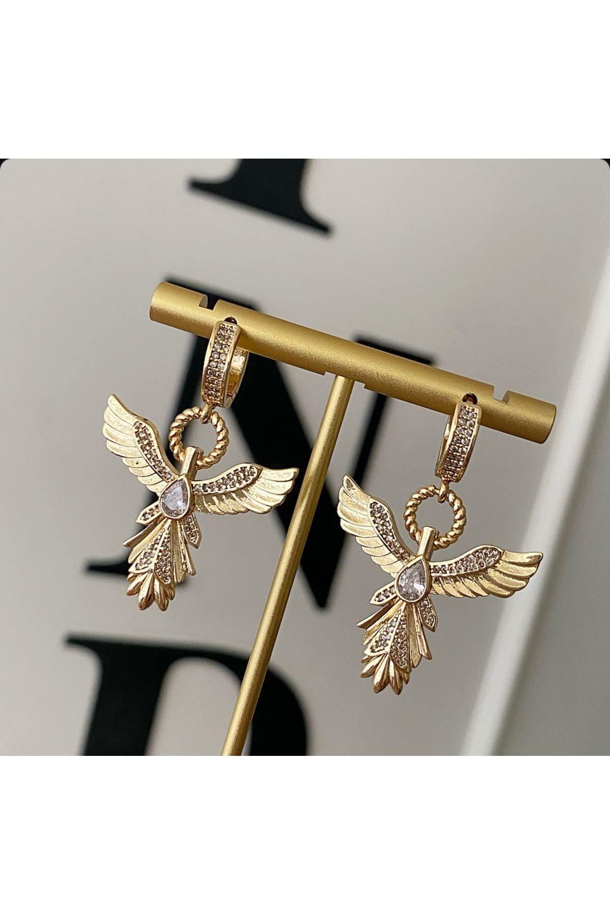 Anka kuşu gold küpe