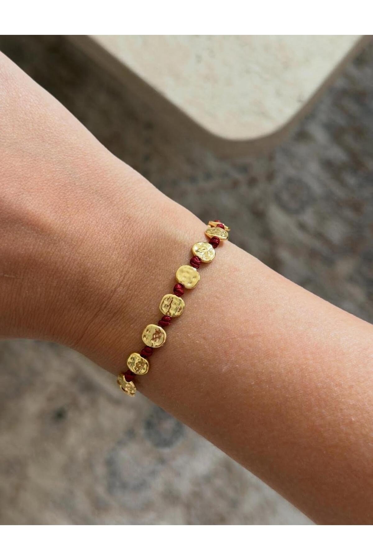 Bordo Gold Detay Ayarlanabilir Bileklik