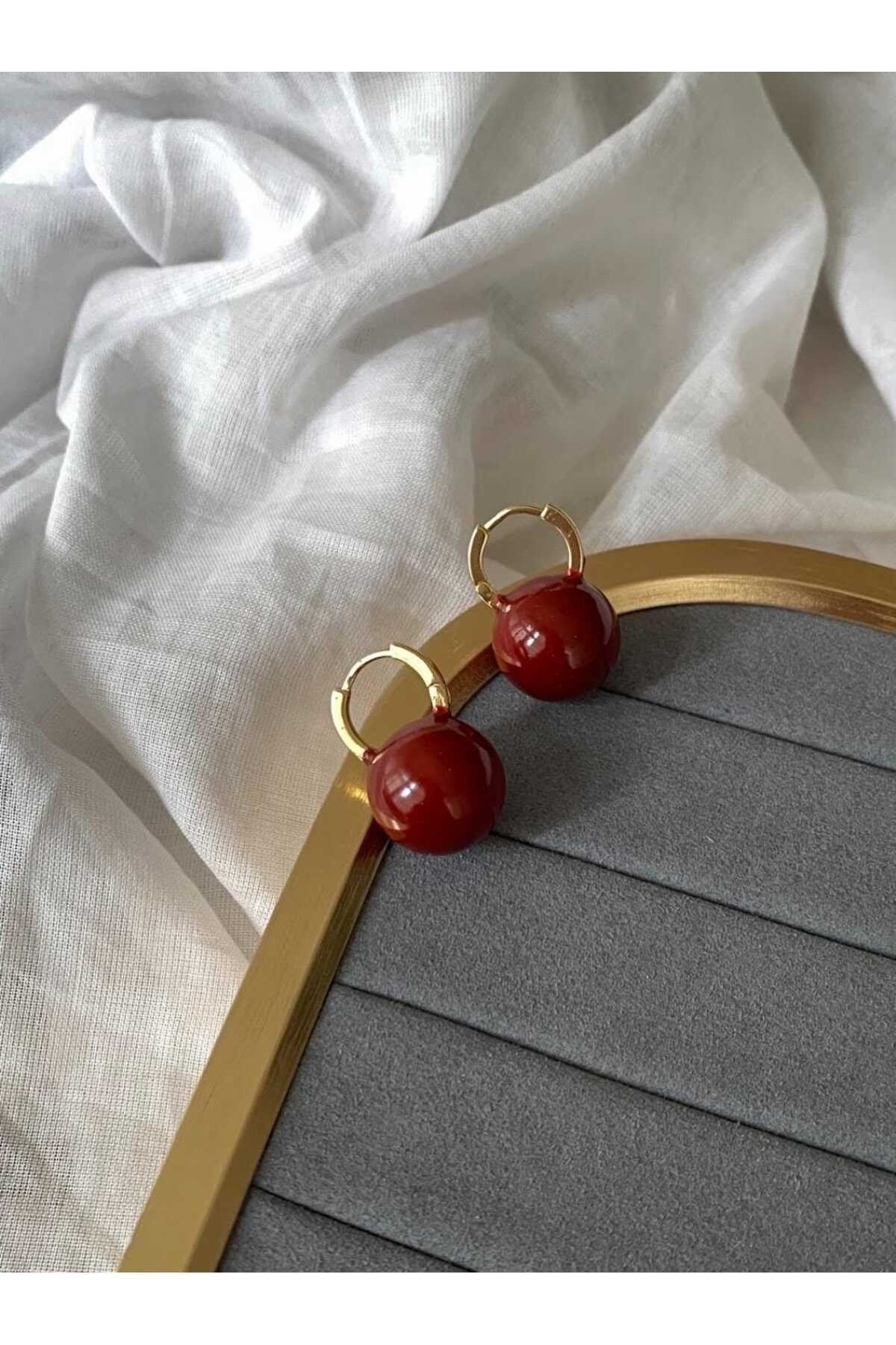 Bordo topçuk gold küpe