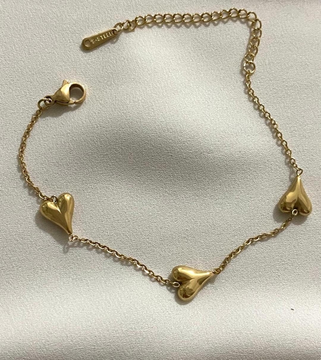Çelik 3 lü gold kalp bileklik