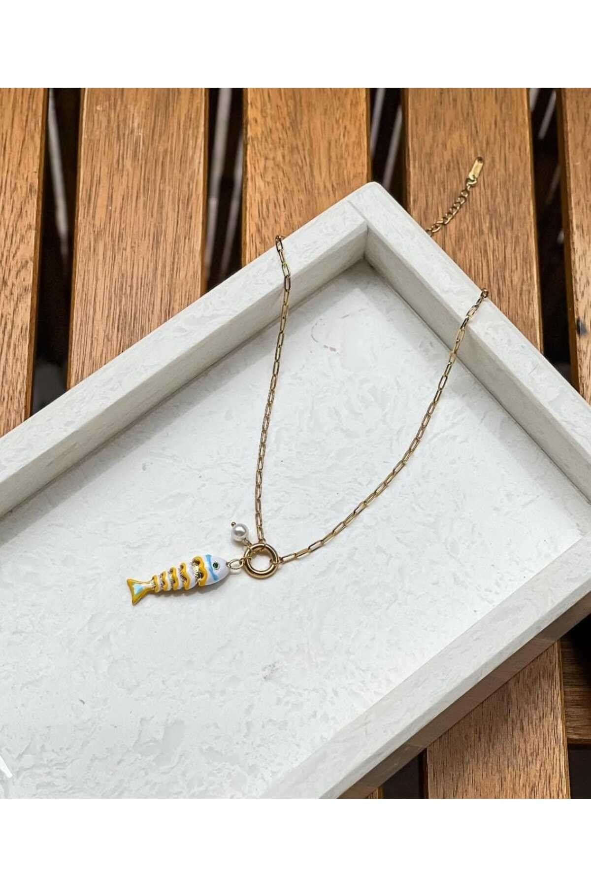 Çelik balık gold kolye