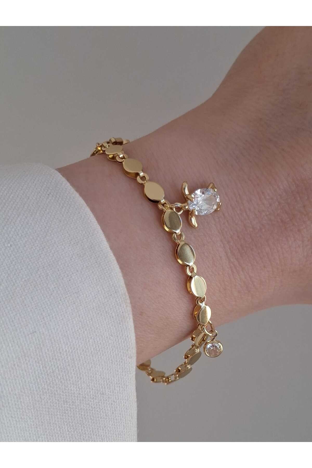 Çelik Charm Gold Bileklik Stainless Steel Logolu Kararmalara Karşı Dayanıklıdır 17+5cm