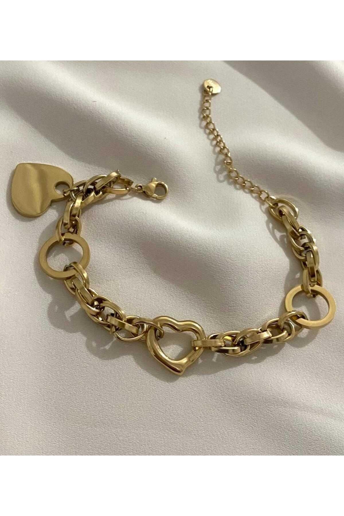 Çelik gold kalp zincir bileklik