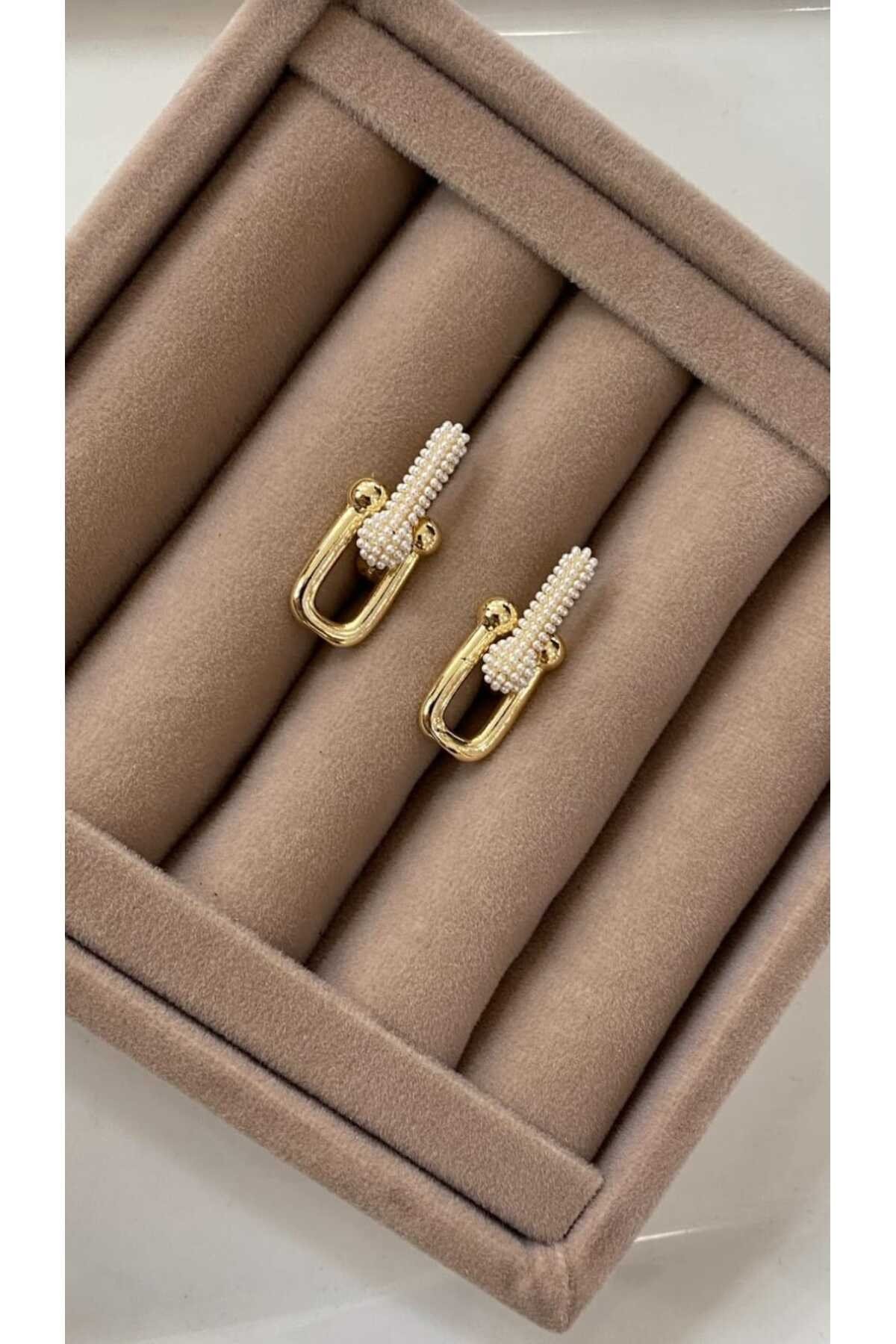 Çelik inci detaylı tfny küpe