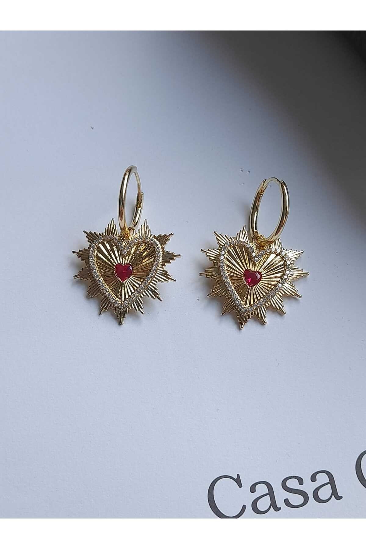 Çelik kalp gold küpe