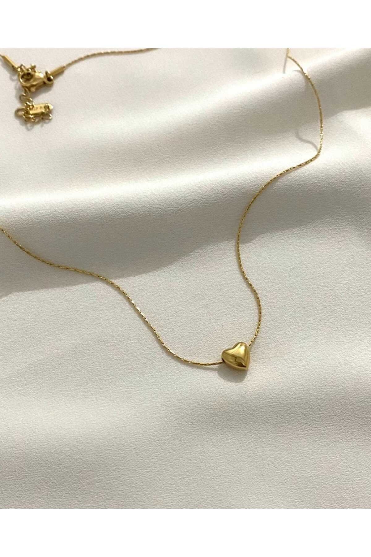 Çelik minimal gold kalp kolye