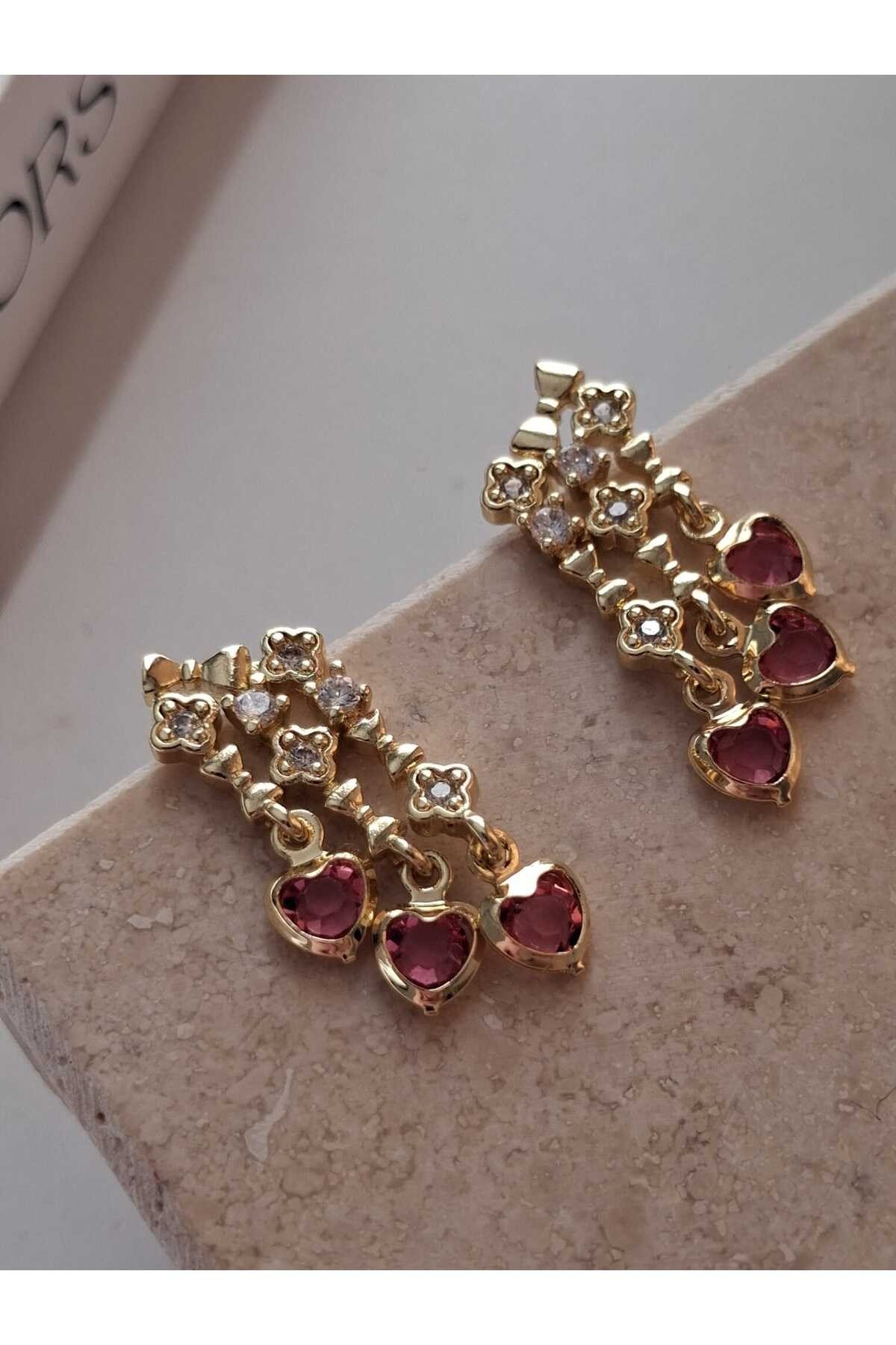 Çelik Minimal Kalp Detay Gold Küpe