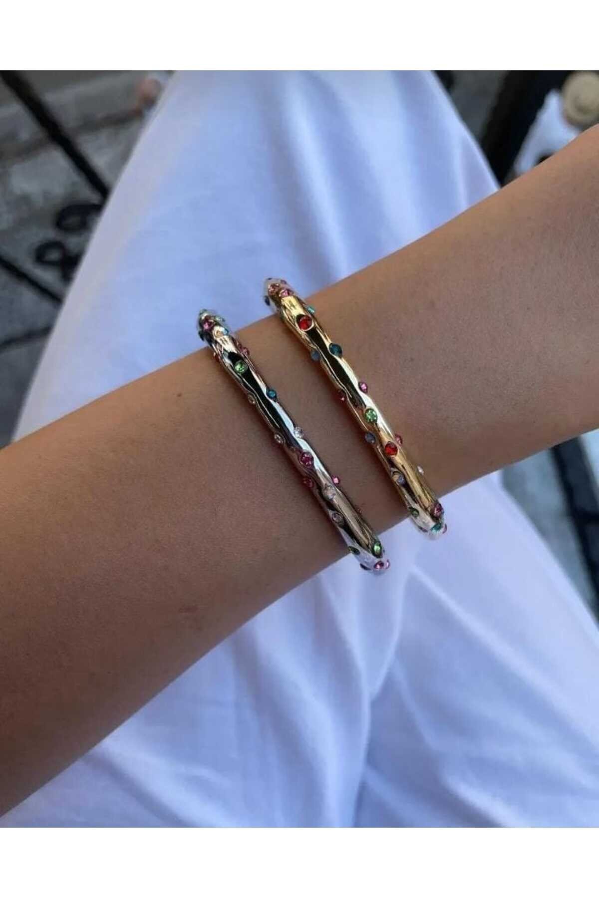 Çelik renkli taş gold kelepçe