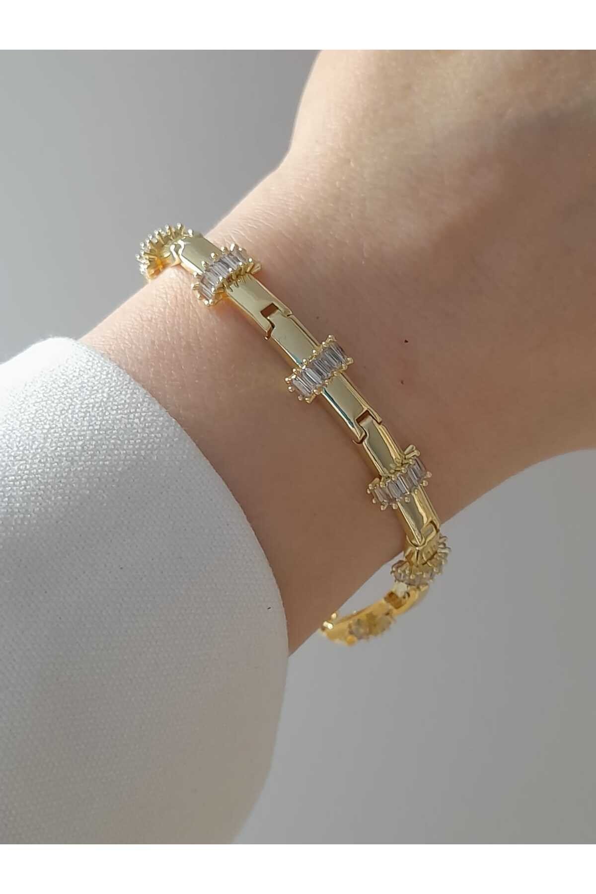 Çelik series gold taş detay bileklik 16+2cm