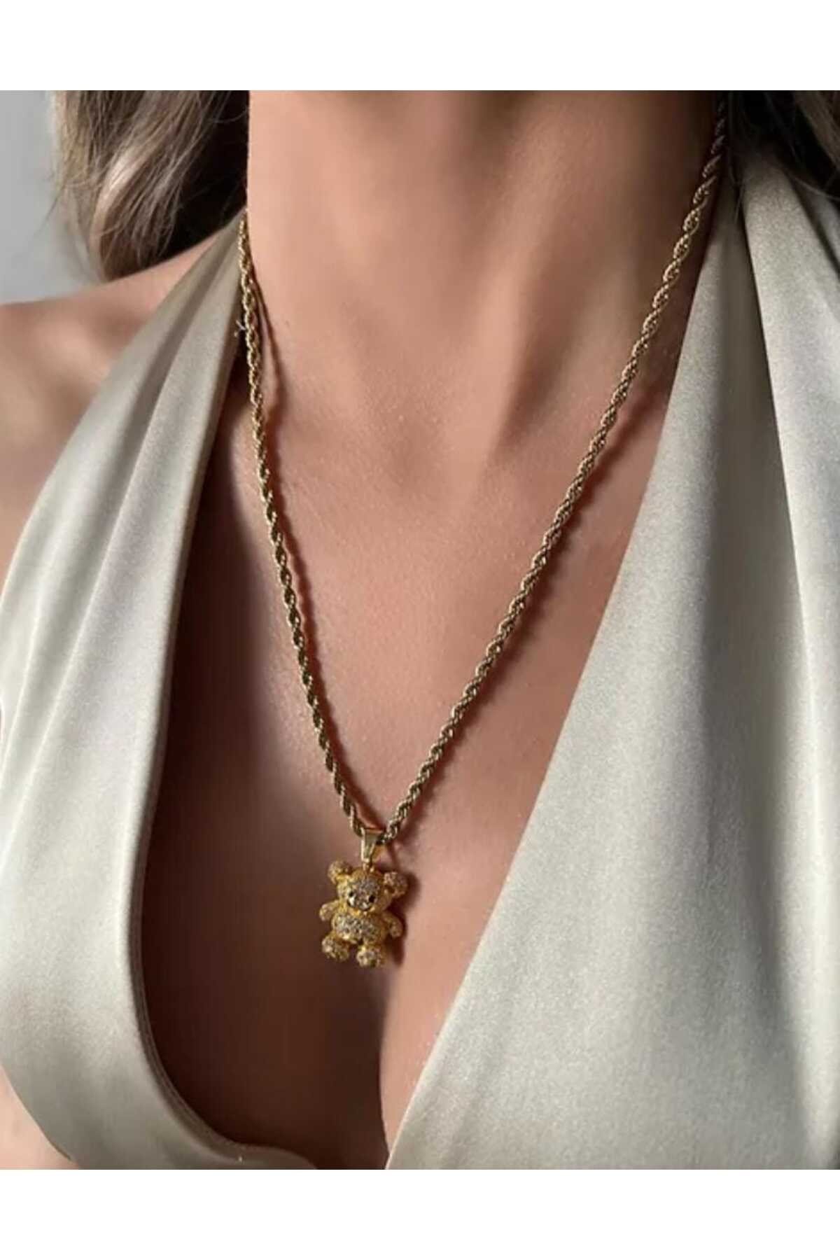 Çelik teddy gold kolye