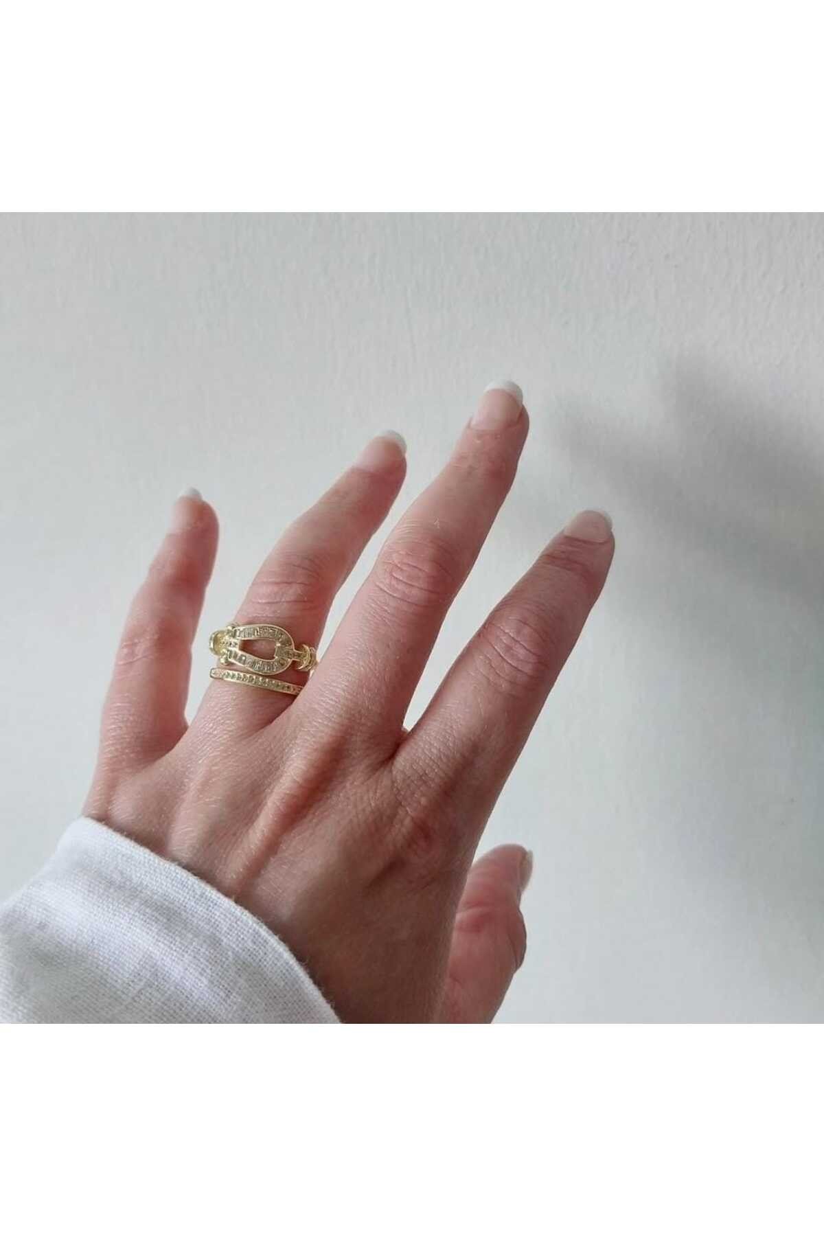 Cuby 2'li görünüm gold yüzük