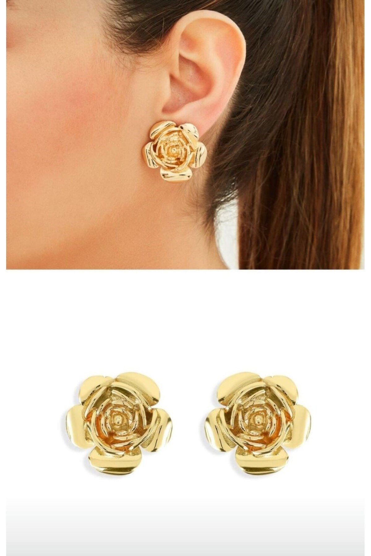 Flower gold küpe