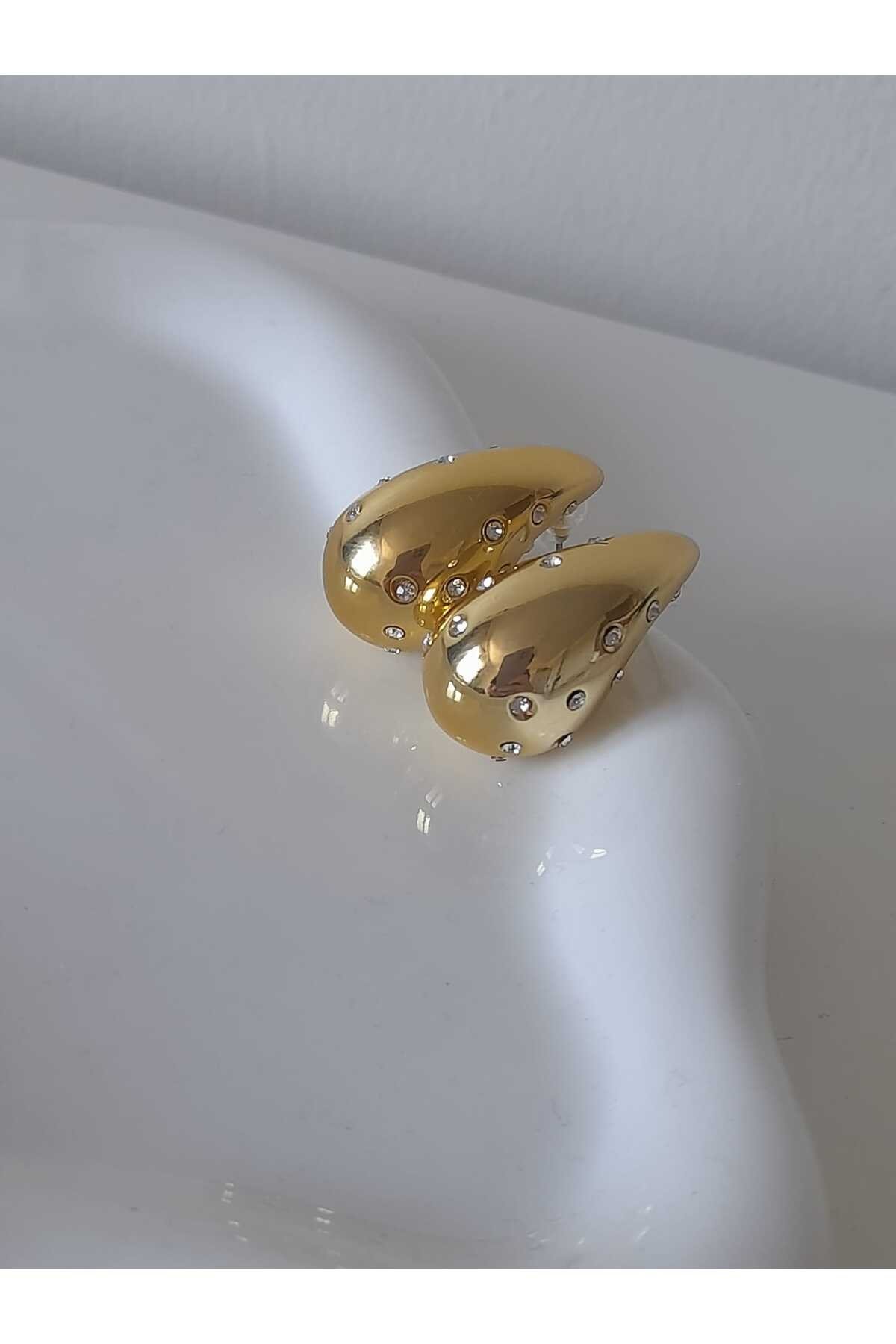 Gold Botte Taş Detay Küpe
