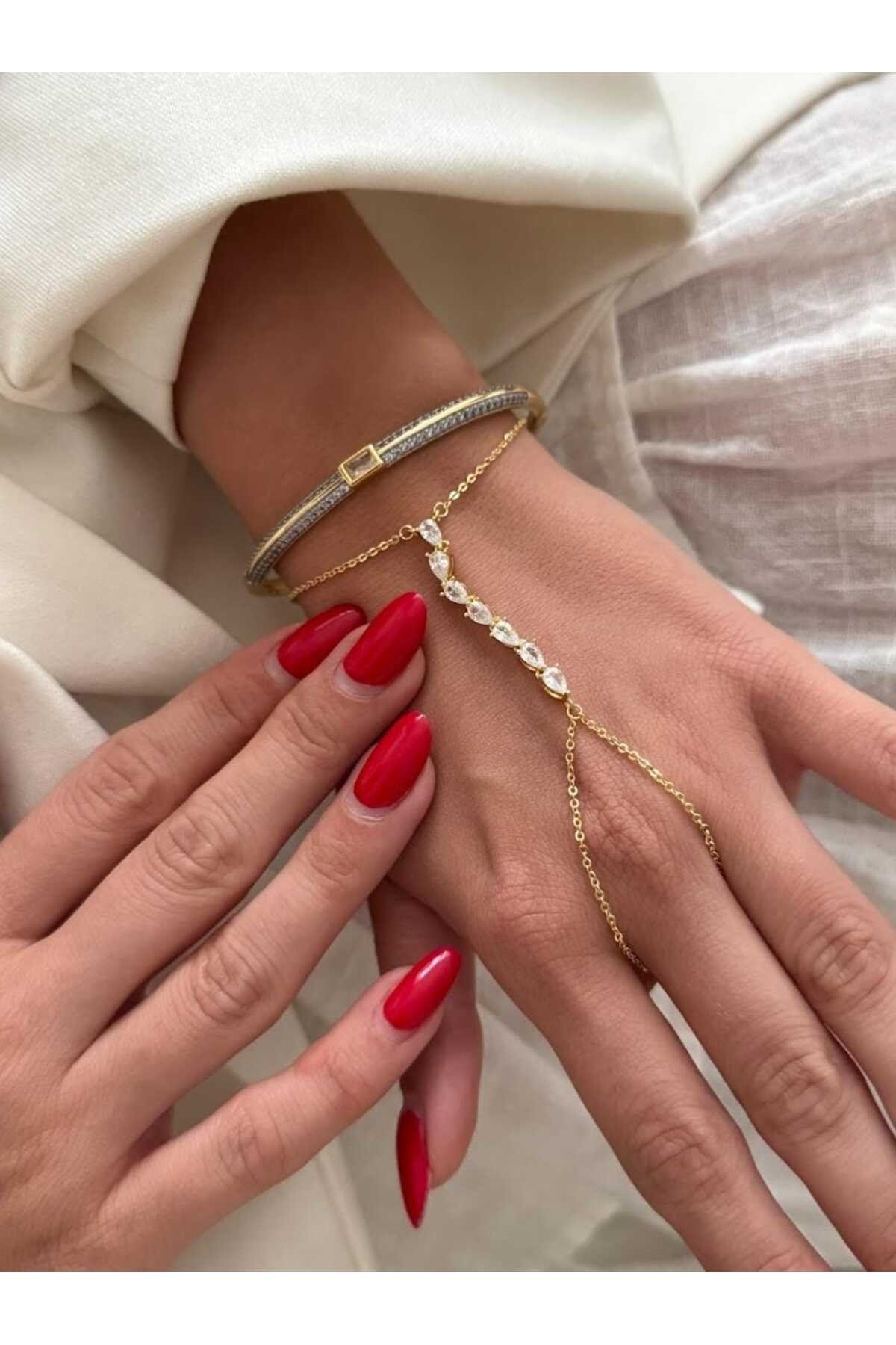 Gold damla taş şahmeran bileklik