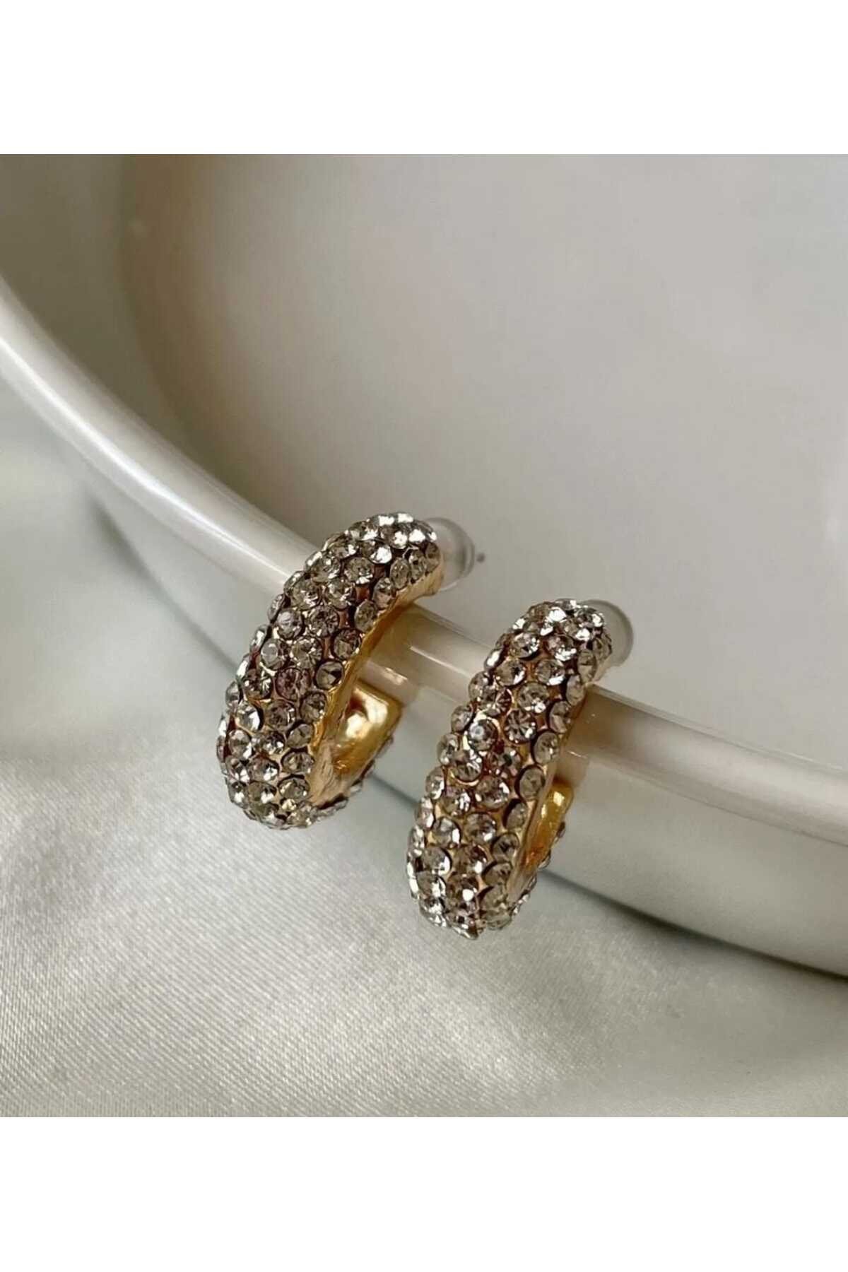 Gold zirkon taş küpe