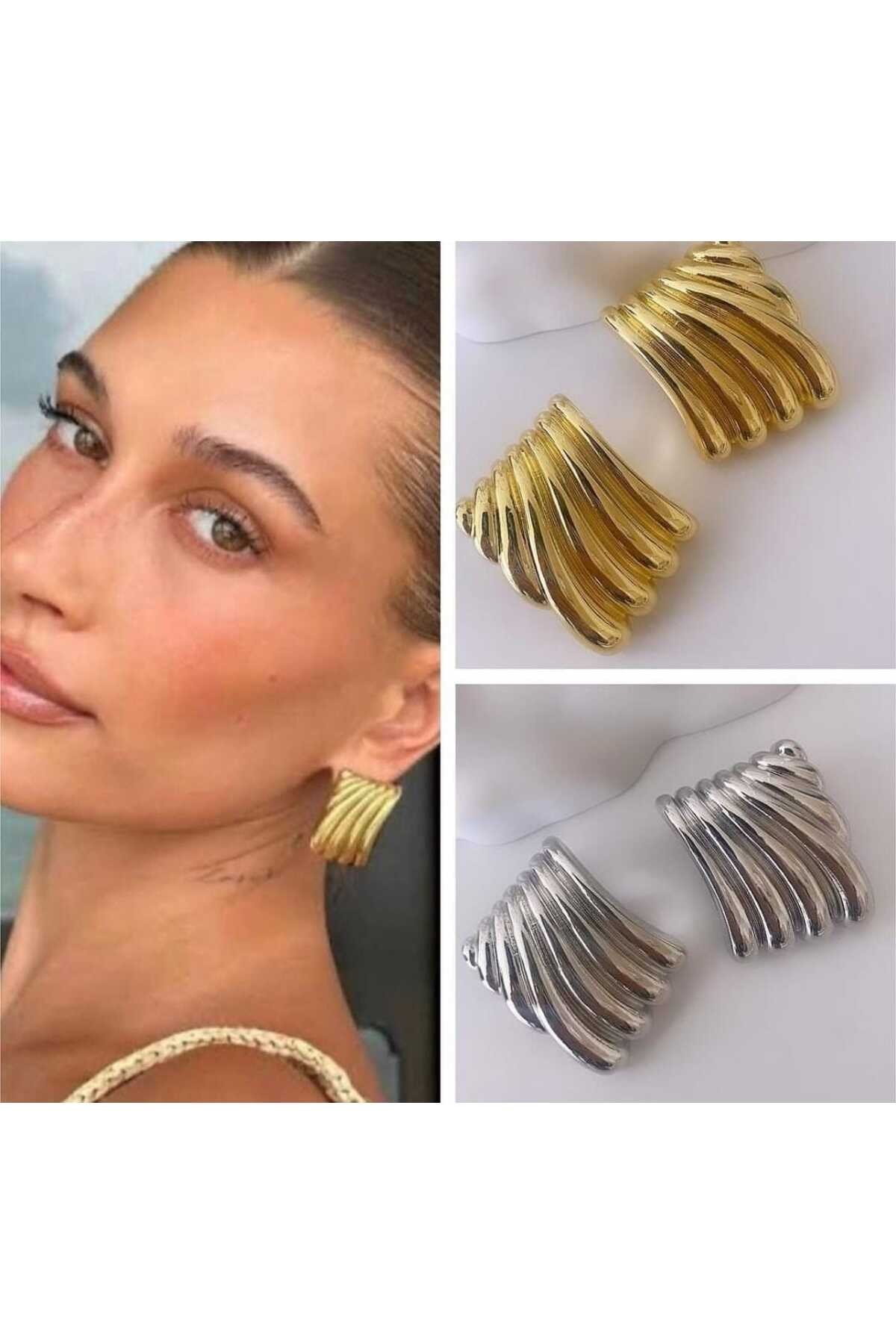 Kare çizgili küpe