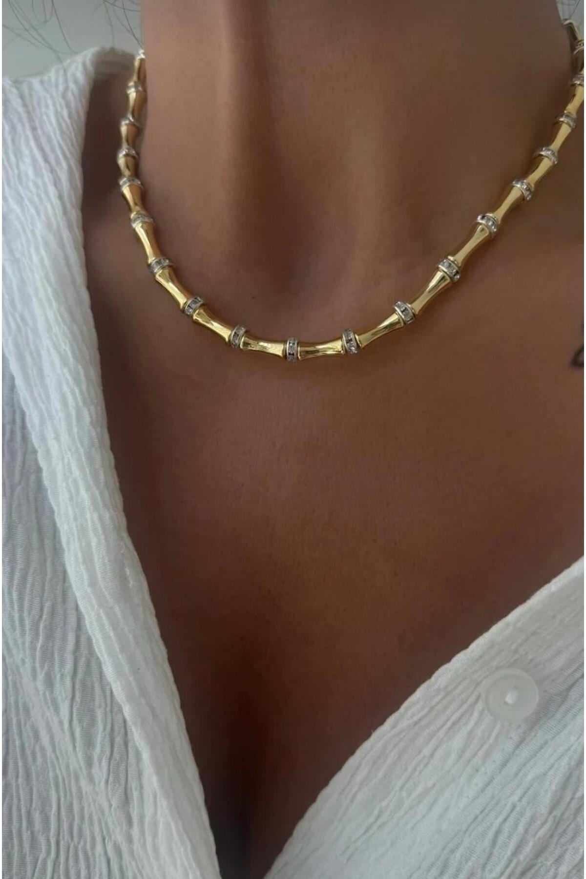 Kemik Gold Minimal Taş Kolye