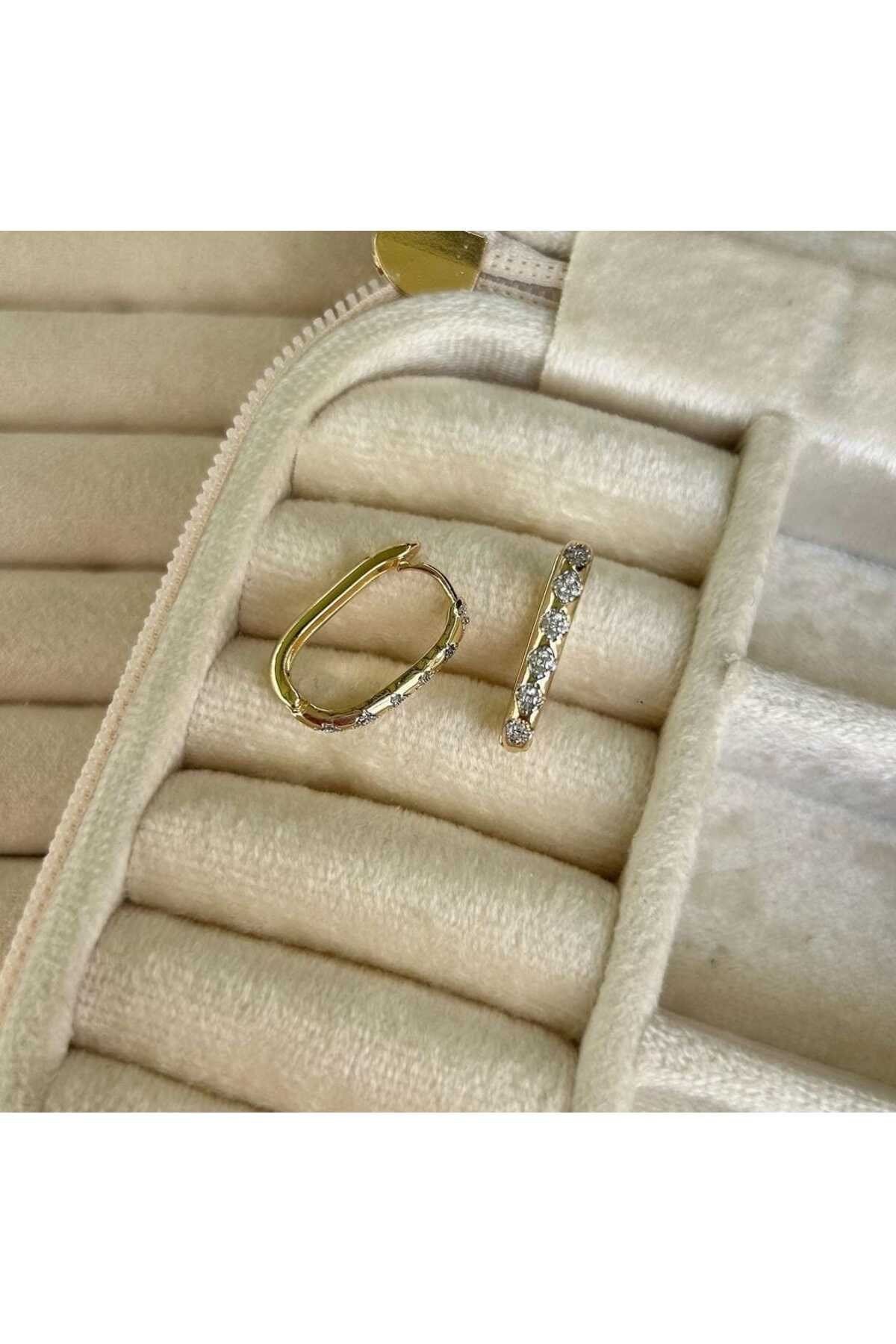 Luis zirkon taş gold küpe