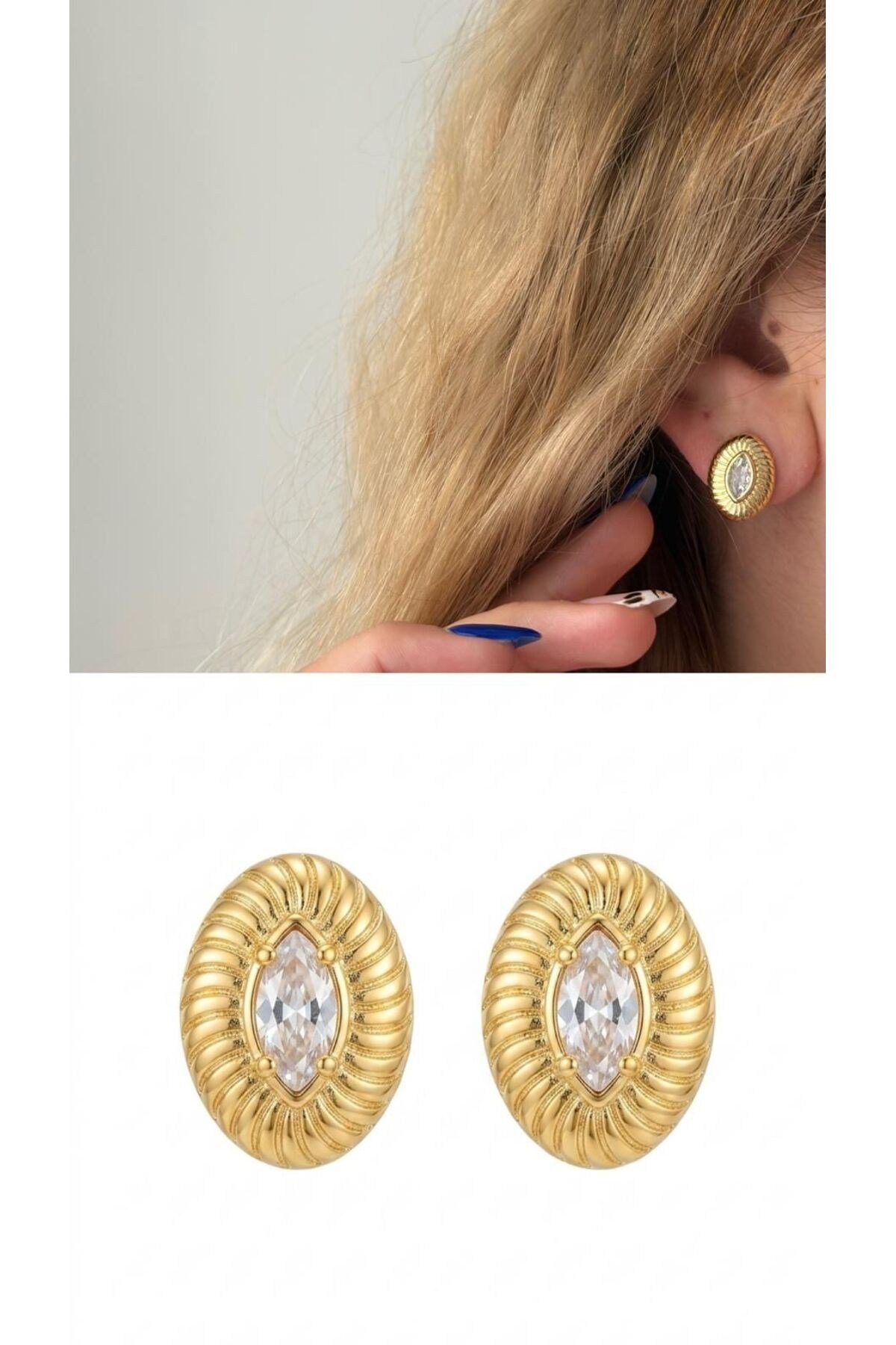 Markiz Kesim Minimal Gold Küpe