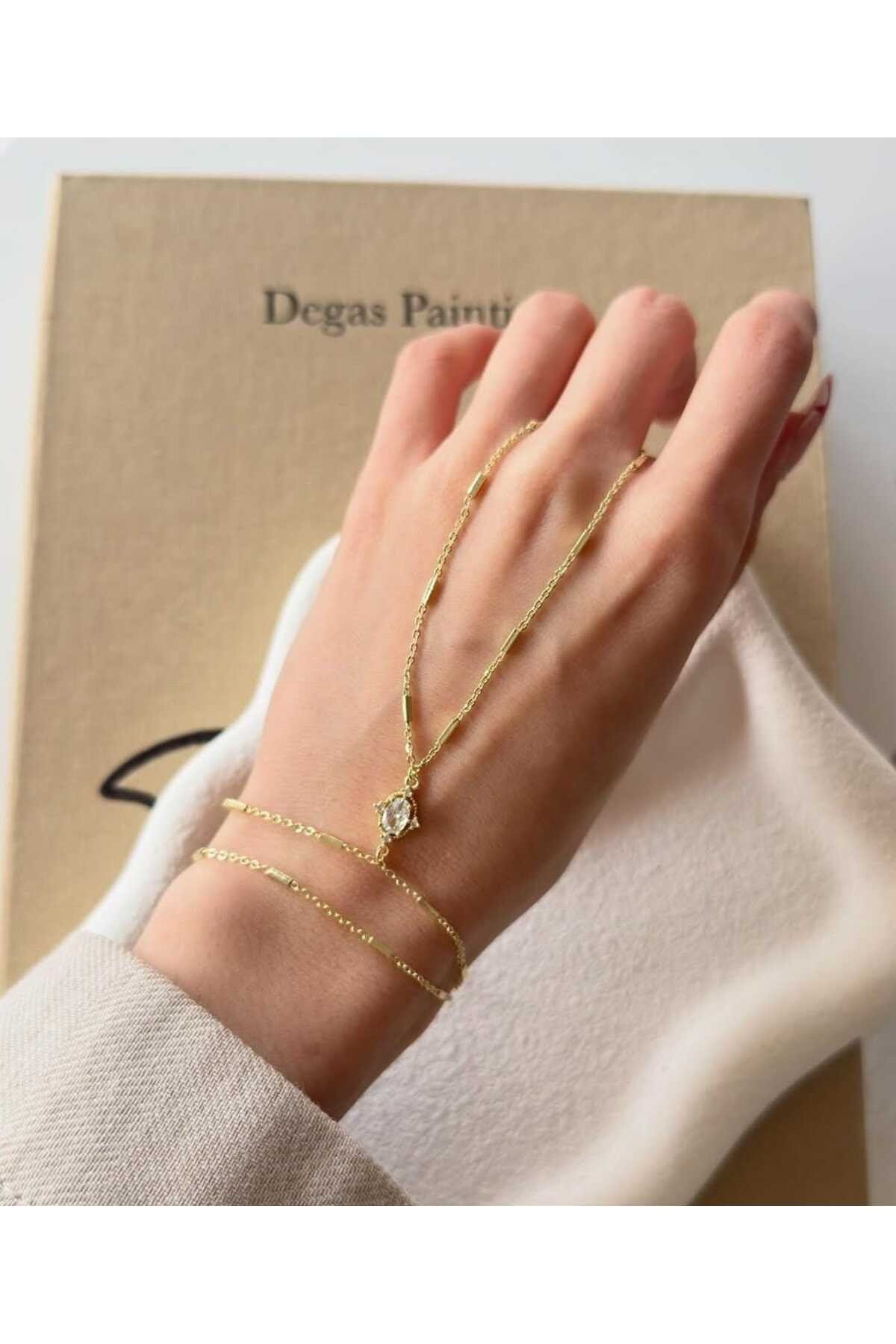 Minimal Taş Detaylı Gold Şahmeran Bileklik