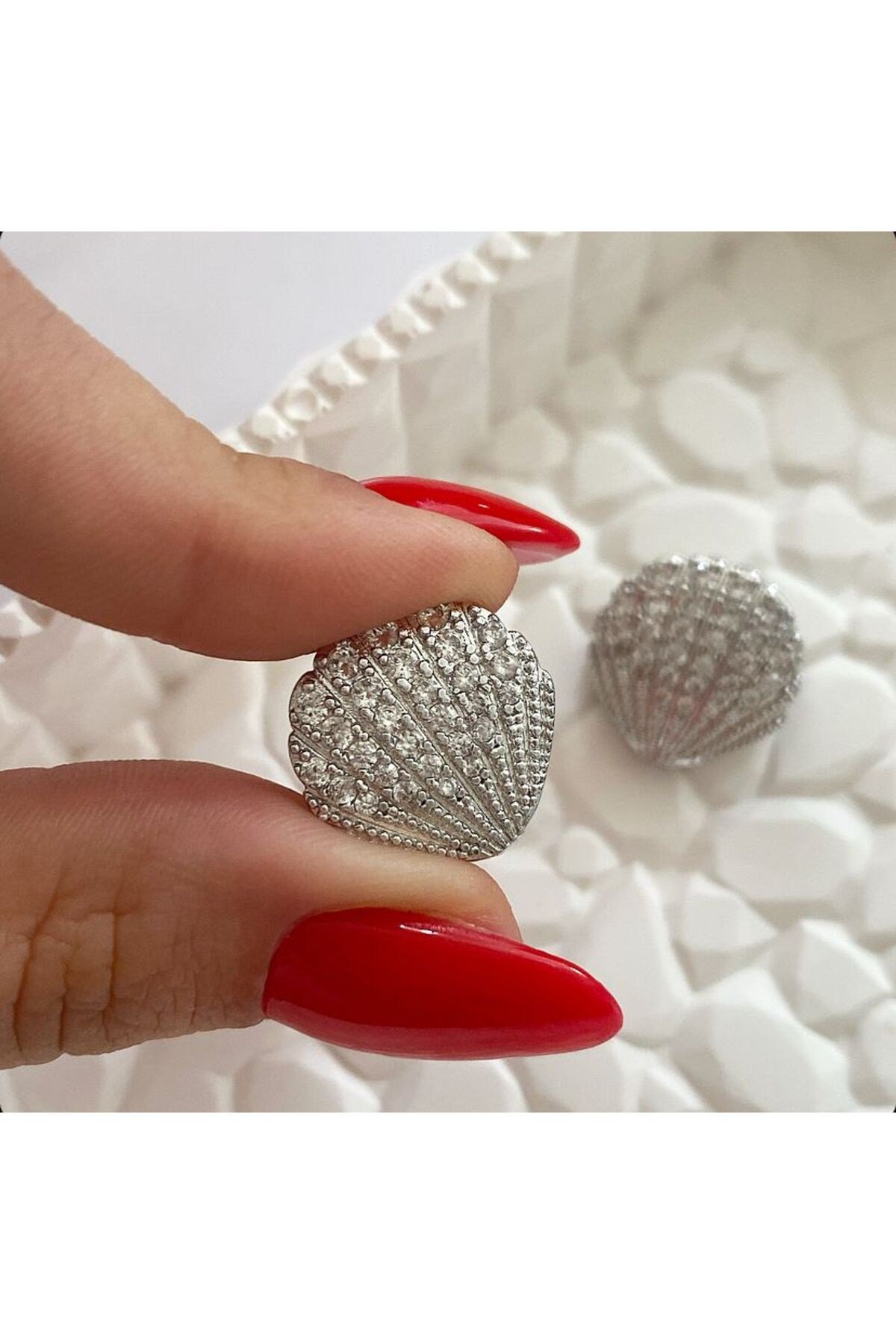 Silver midye küpe