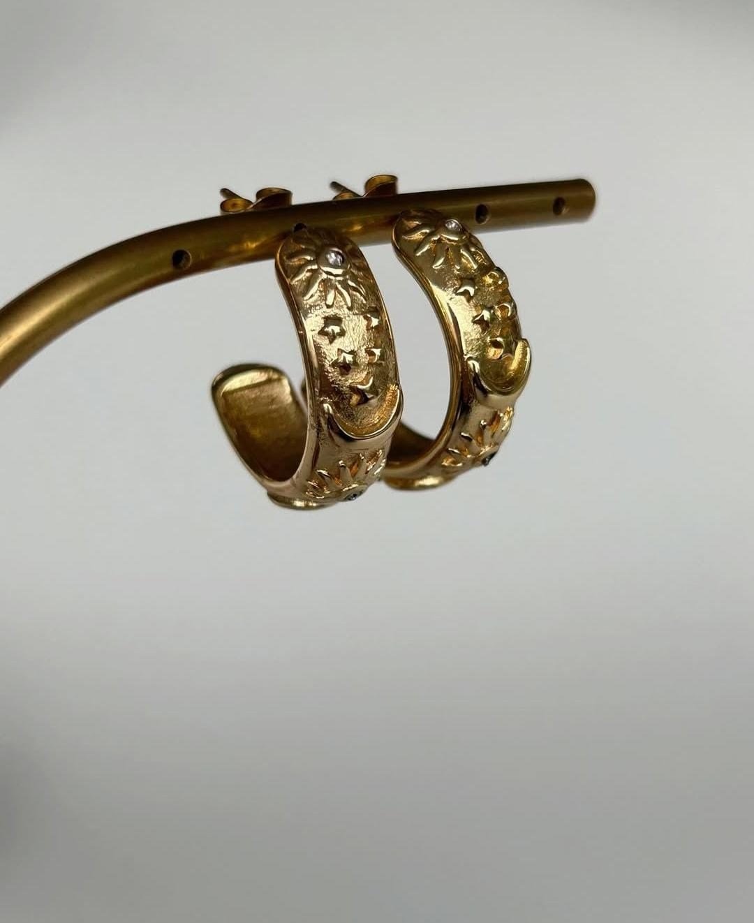Stainless steel ay güneş gold küpe
