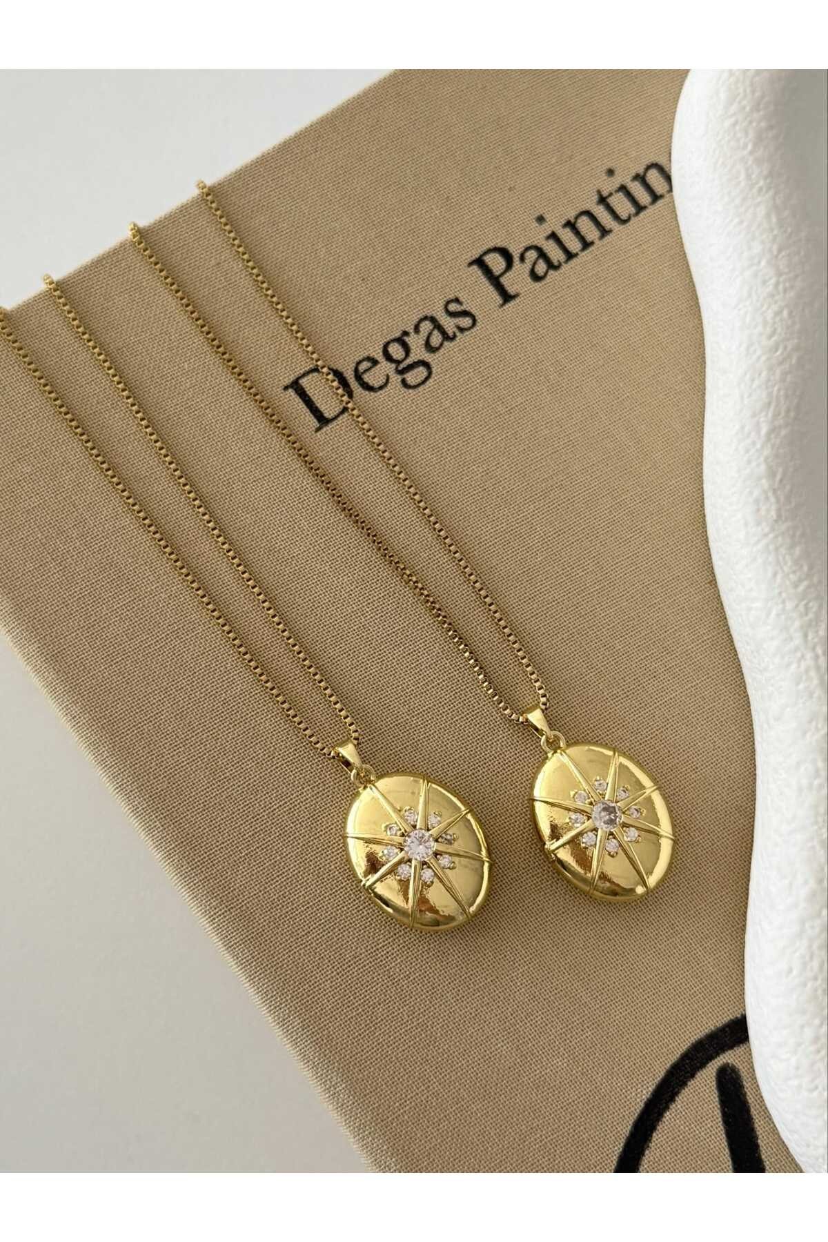 Vintage Lina Gold Taşlı Kolye