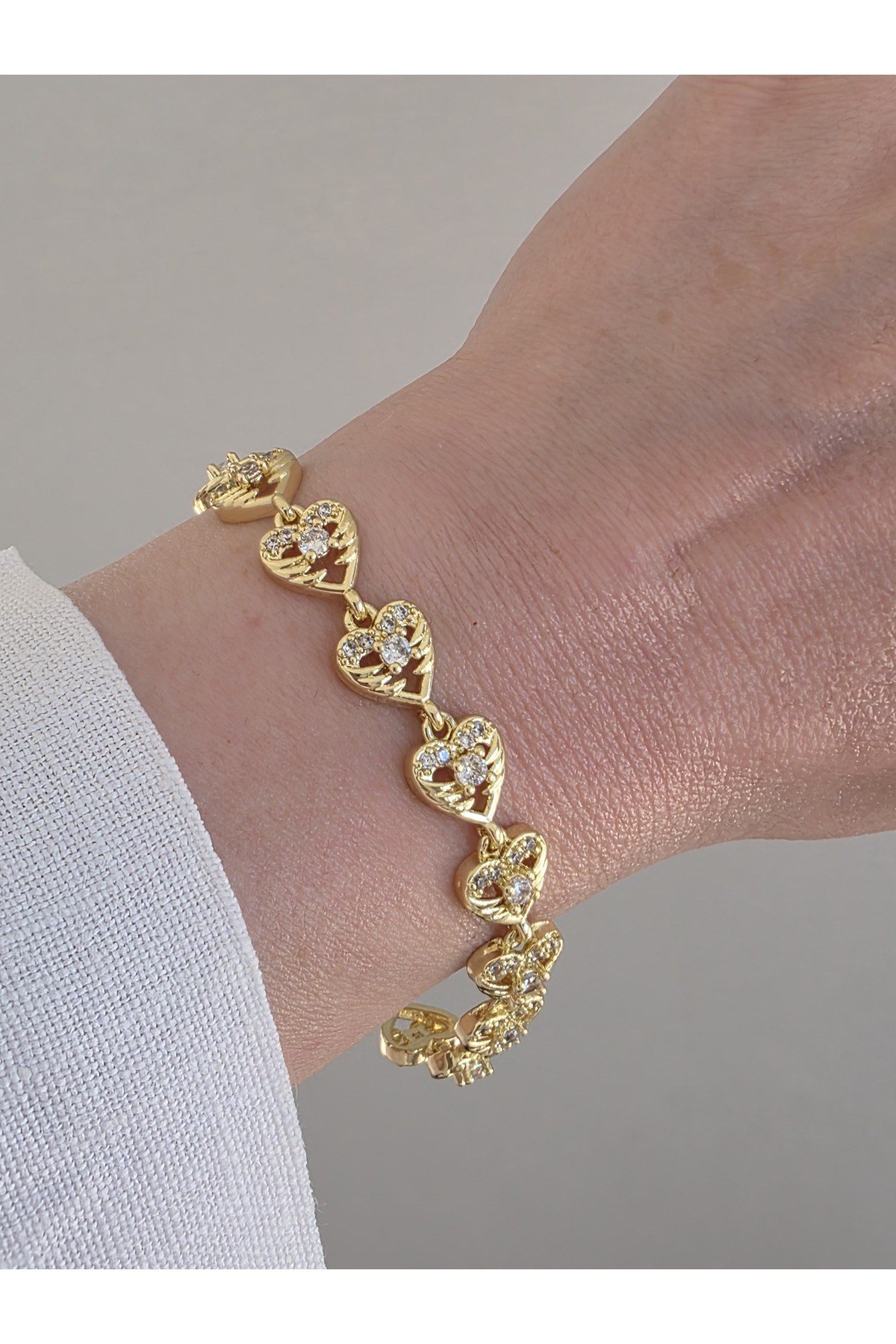 Xuping Mini Kalp Taş Detaylı Gold Bileklik Kararmalara Karşı Dayanıklıdır 18.5cm