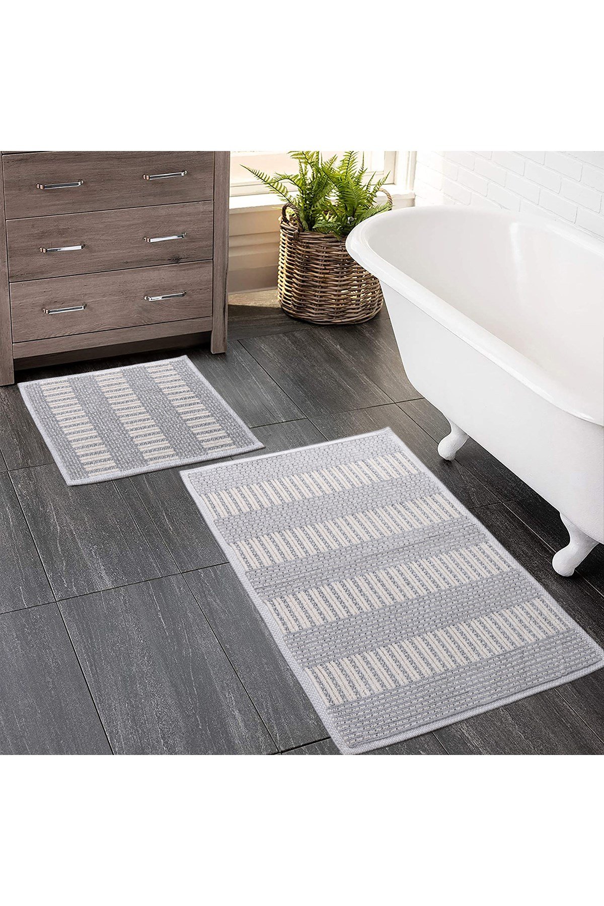 2 Li Bukle Banyo Takımı (BANYO TEKSTİLİ/MODERN/DOĞAL/SADE/ŞIK KAYMAZ TABAN)