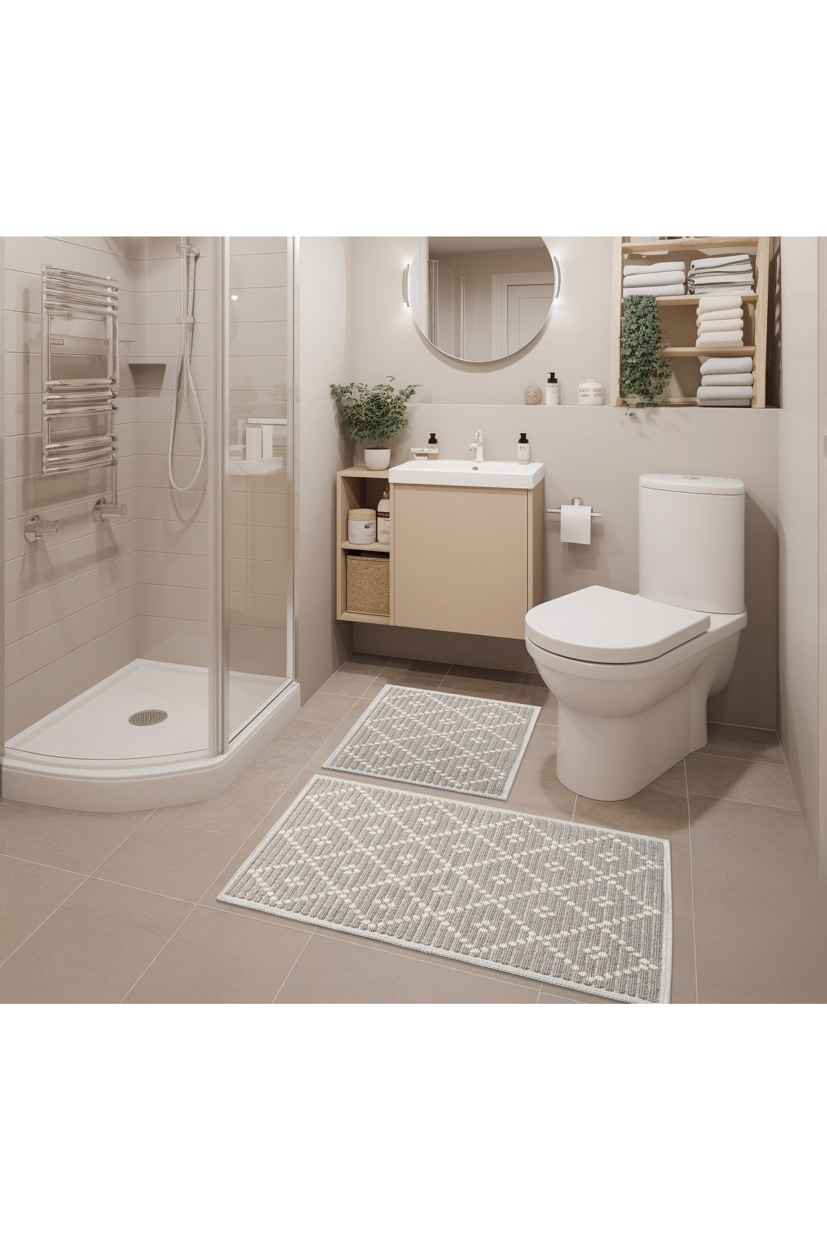 2 Li Bukle Banyo Takımı (BANYO TEKSTİLİ/MODERN/DOĞAL/SADE/ŞIK KAYMAZ TABAN)