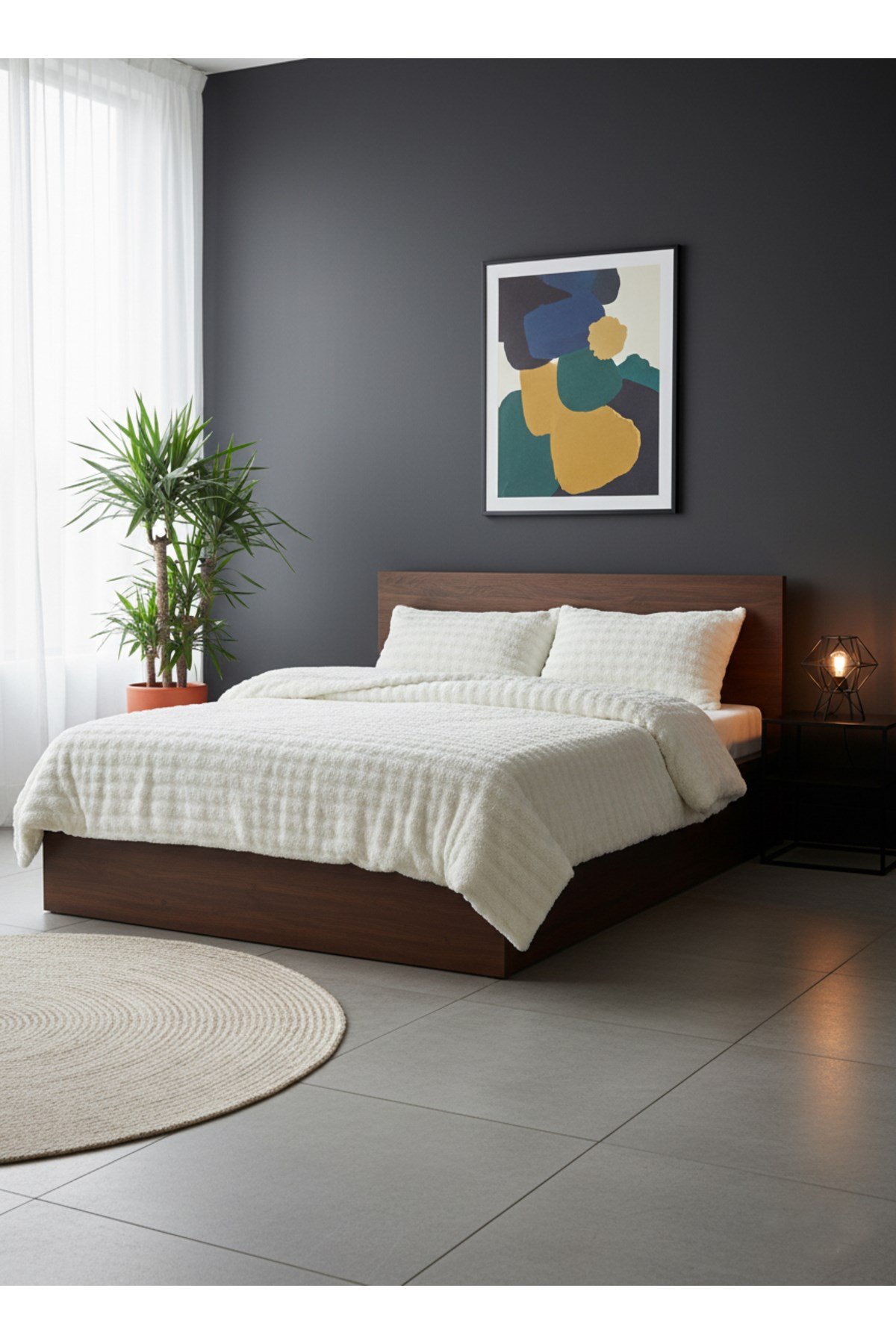 Diamond 3 Parça Bubble Kürk Comforter Set, Çift Kişilik Yorgan Seti (220x240)-KREM